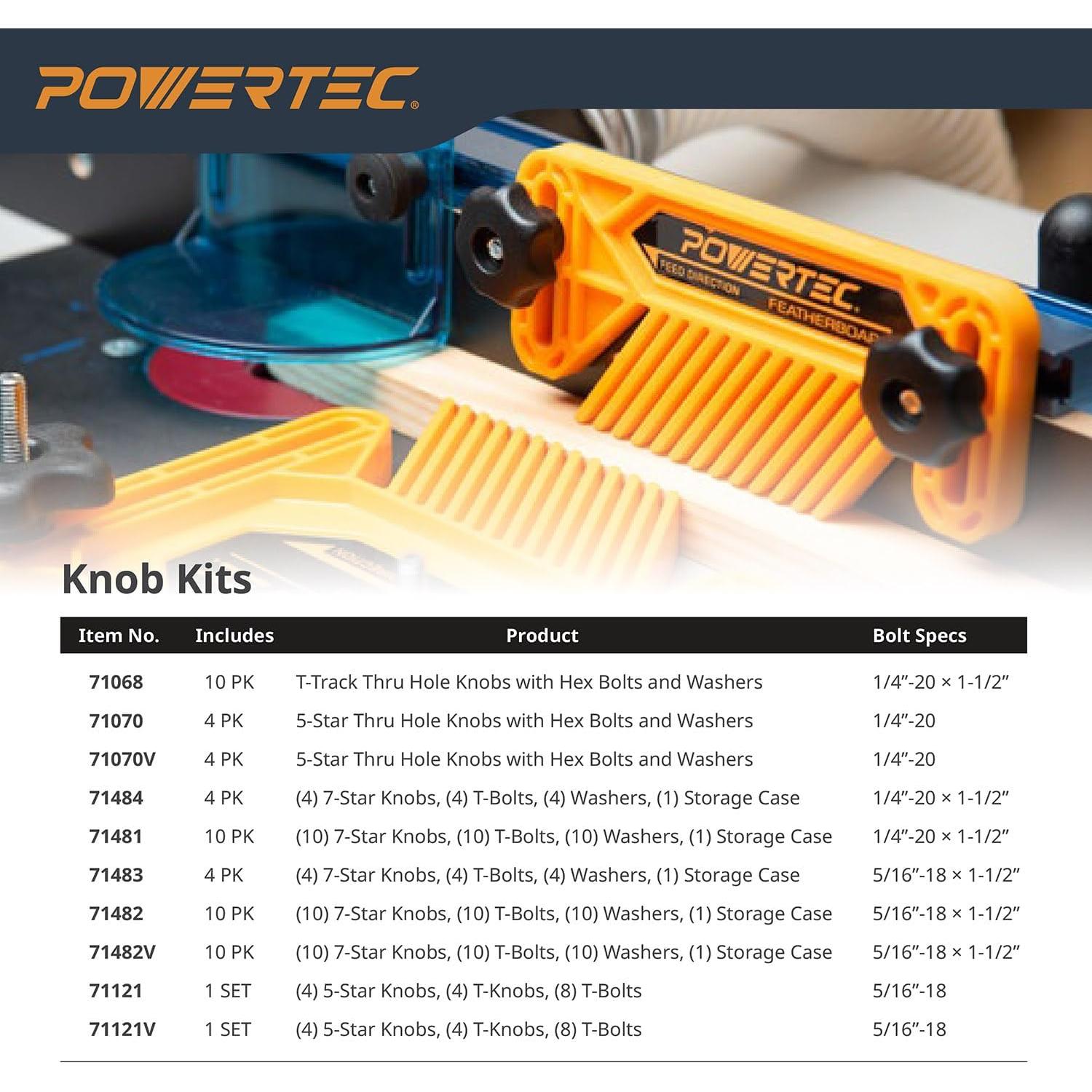 Kit de Perillas T POWERTEC 71121V, 16 Piezas, Tornillos 5/16-18