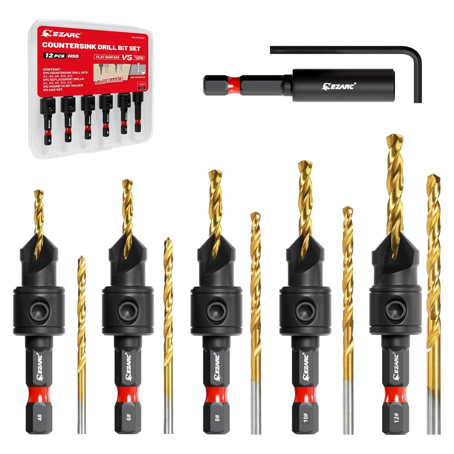 Juego de Brocas Avellanadoras EZARC 12 Piezas con Soporte