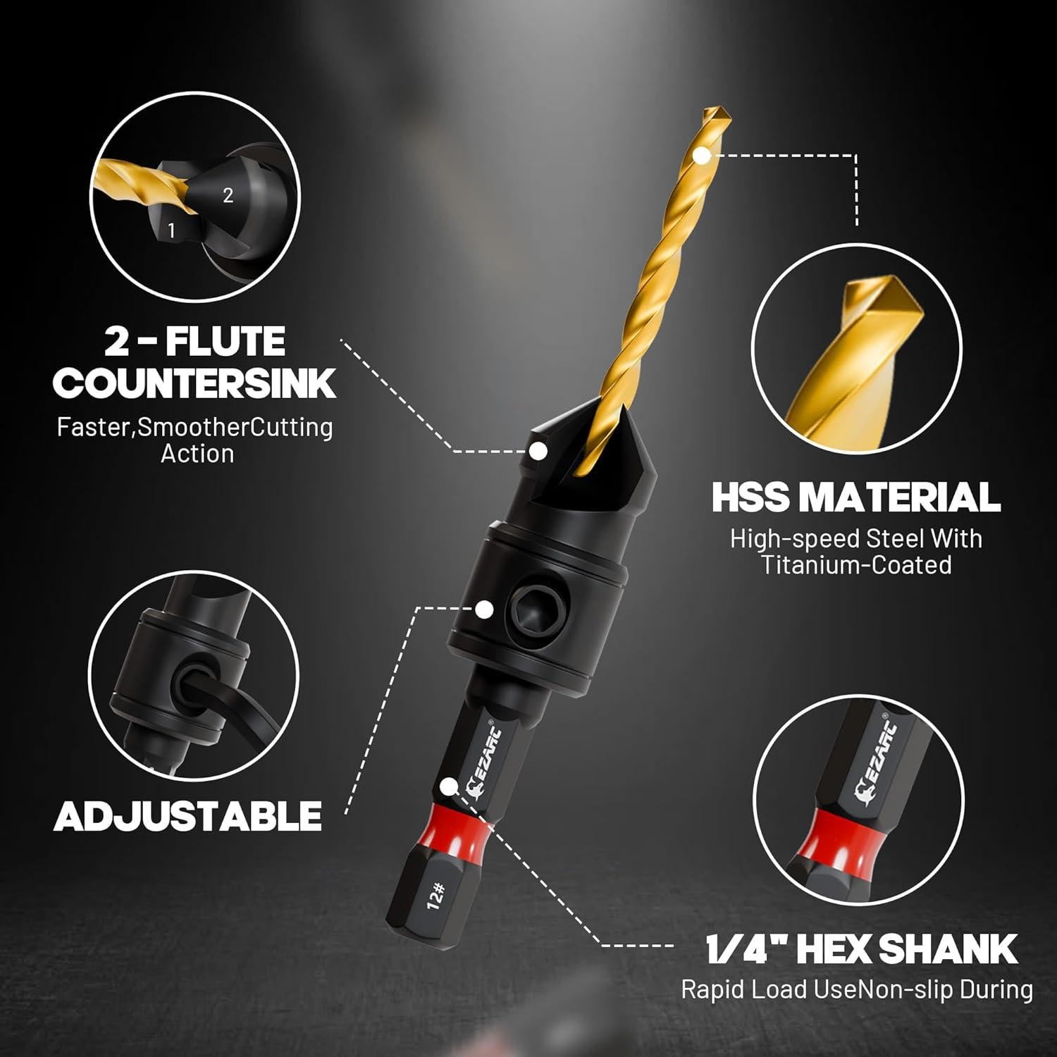 Juego de Brocas Avellanadoras EZARC 12 Piezas con Soporte