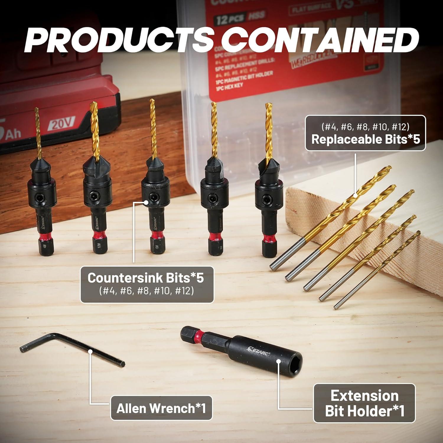 Juego de Brocas Avellanadoras EZARC 12 Piezas con Soporte