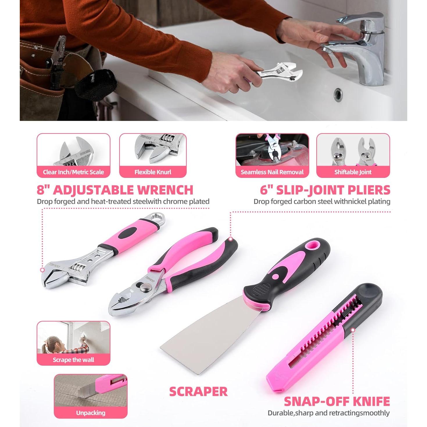 Kit de Herramientas Rosa 143 Pzs DOWELL con Destornillador 3.6V