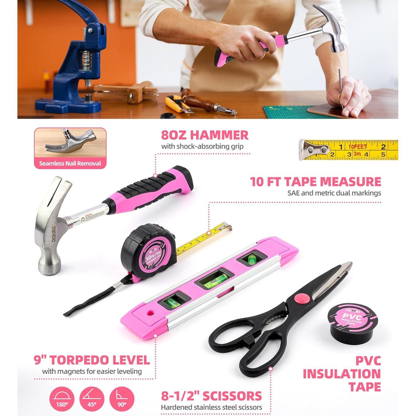 Kit de Herramientas Rosa 143 Pzs DOWELL con Destornillador 3.6V