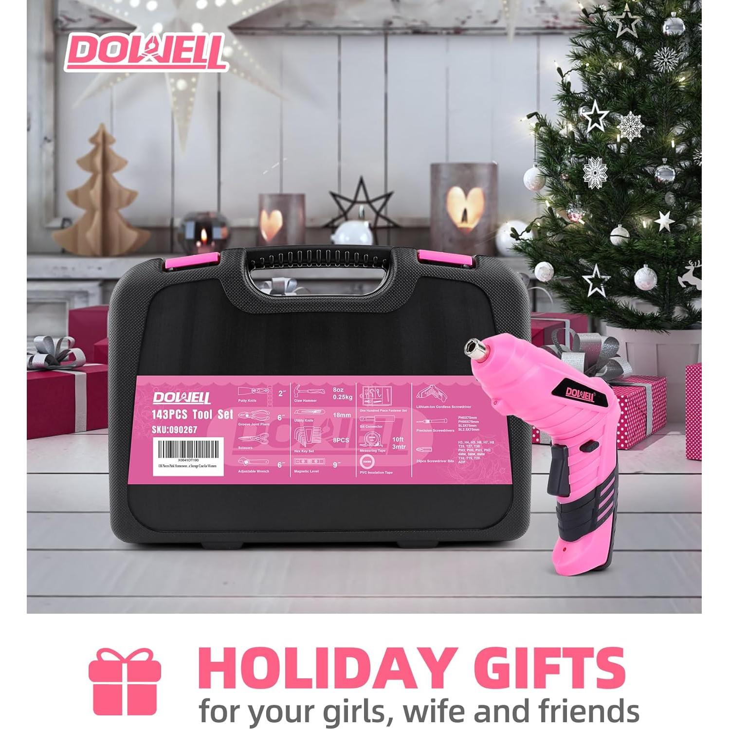 Kit de Herramientas Rosa 143 Pzs DOWELL con Destornillador 3.6V