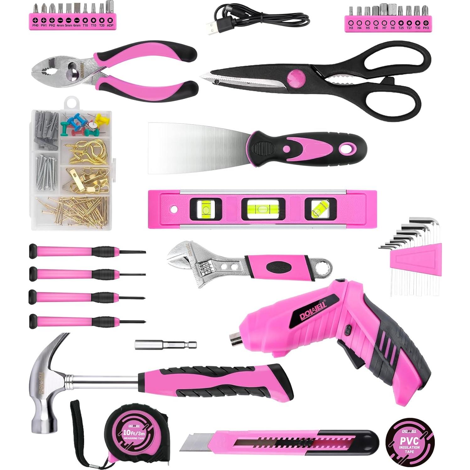 Kit de Herramientas Rosa 143 Pzs DOWELL con Destornillador 3.6V