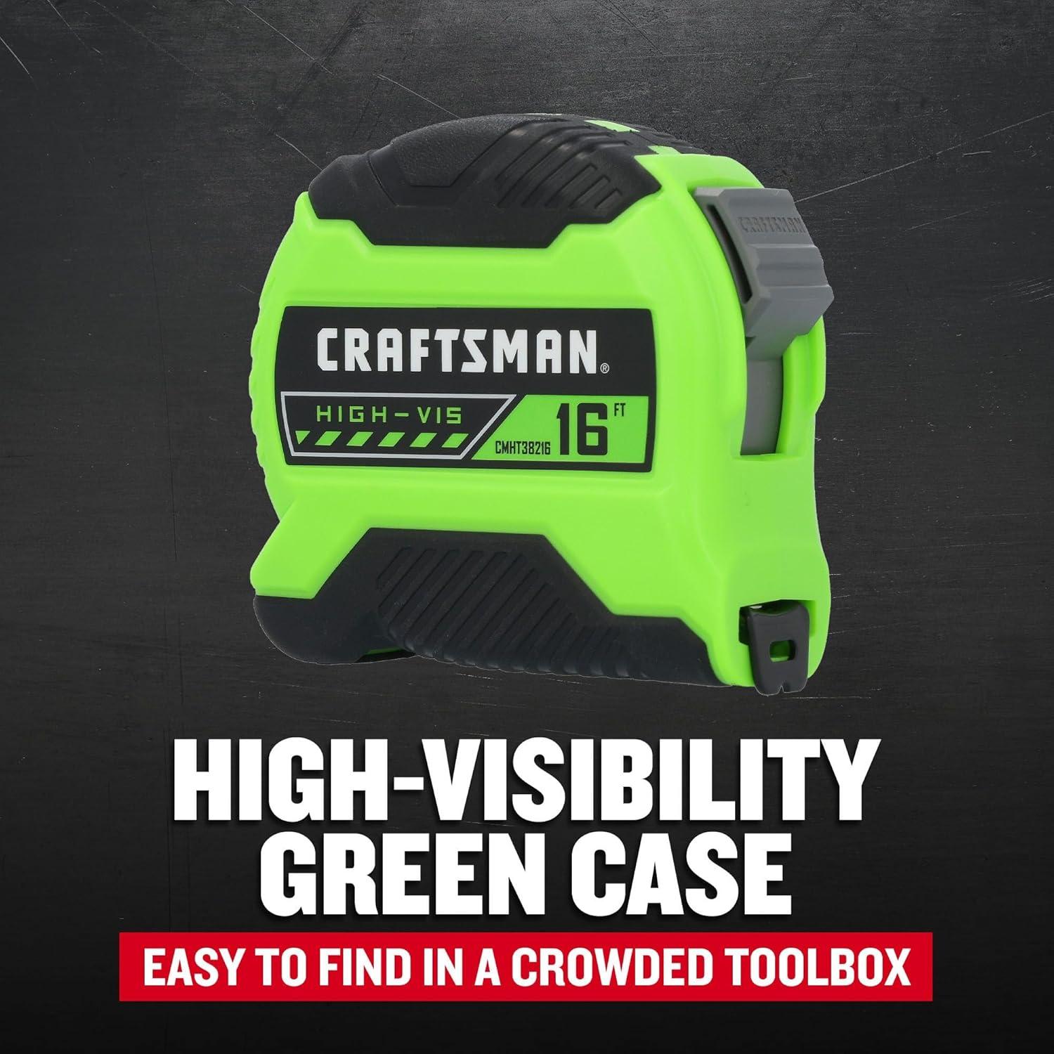 Cinta Métrica CRAFTSMAN 4.88 m Hi-Vis 2.0 con Agarre Ergonómico