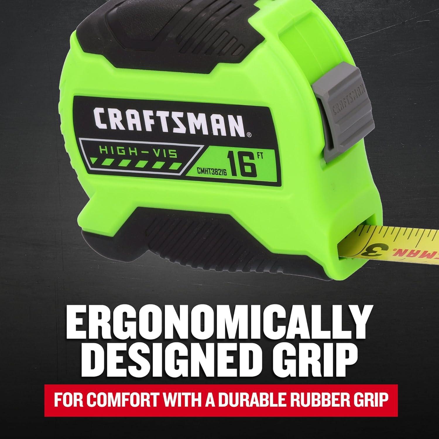 Cinta Métrica CRAFTSMAN 4.88 m Hi-Vis 2.0 con Agarre Ergonómico