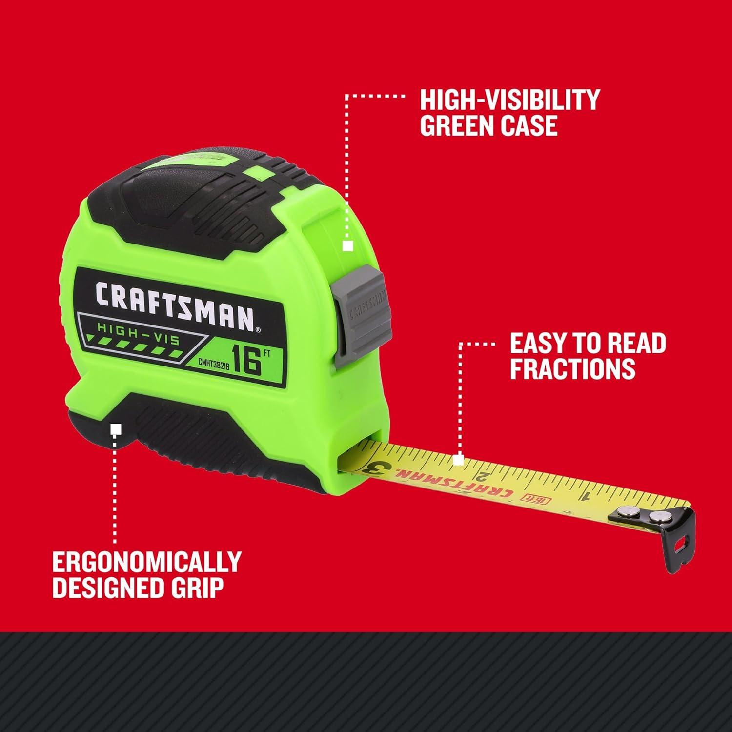 Cinta Métrica CRAFTSMAN 4.88 m Hi-Vis 2.0 con Agarre Ergonómico