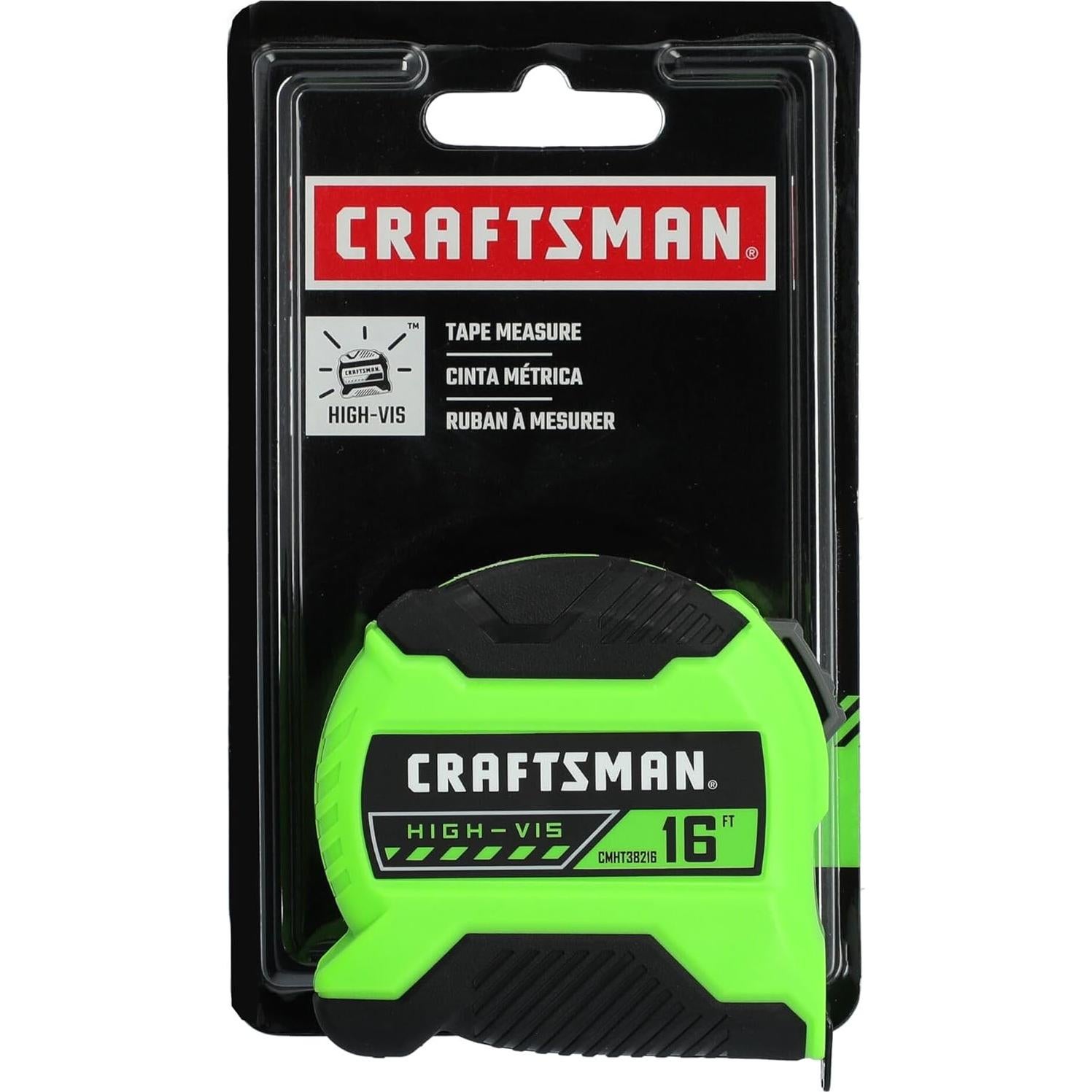 Cinta Métrica CRAFTSMAN 4.88 m Hi-Vis 2.0 con Agarre Ergonómico