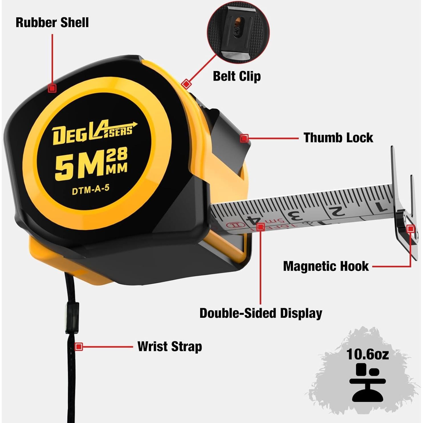 Cinta Métrica Magnética 4.88m DEGLASERS DTM-A-5 Precisa