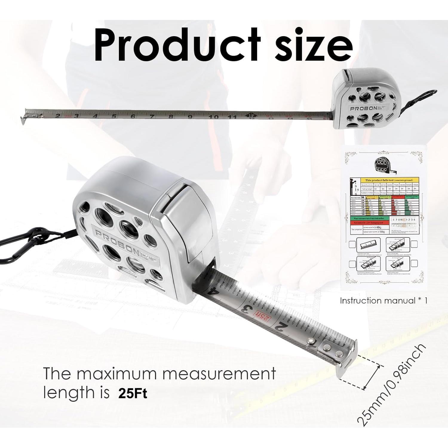 Cinta Métrica de Acero Inoxidable PROBON 7.62m con Imán