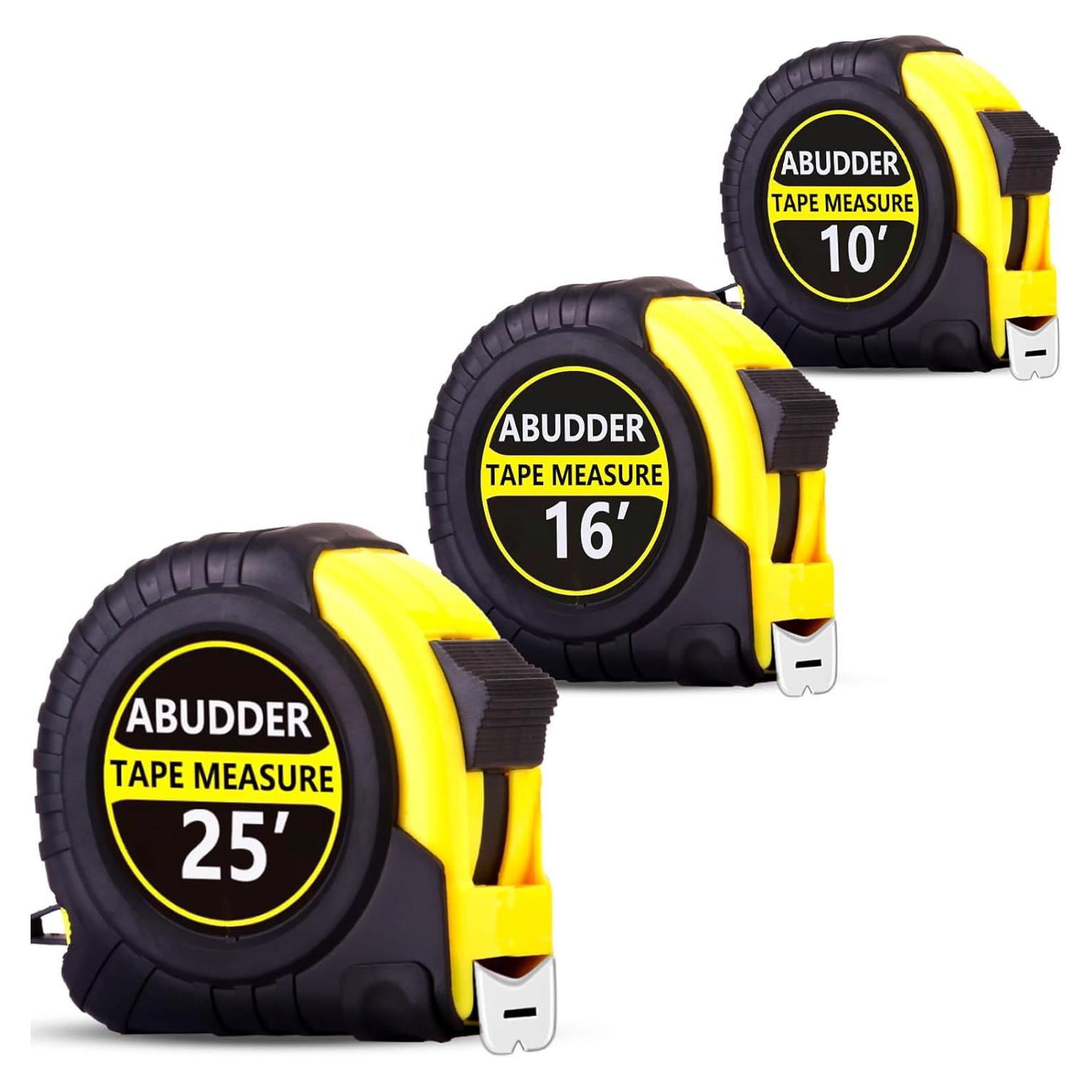 Paquete de 3 Cintas Métricas Retráctiles ABUDDER 3.05m 4.88m 7.62m