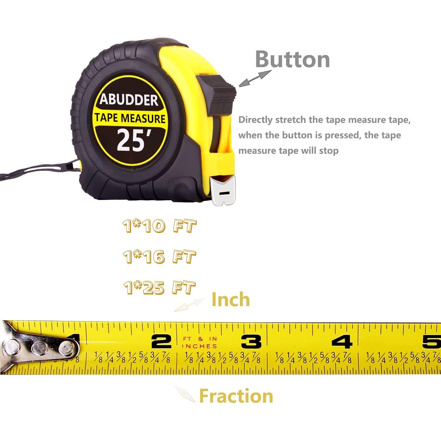 Paquete de 3 Cintas Métricas Retráctiles ABUDDER 3.05m 4.88m 7.62m