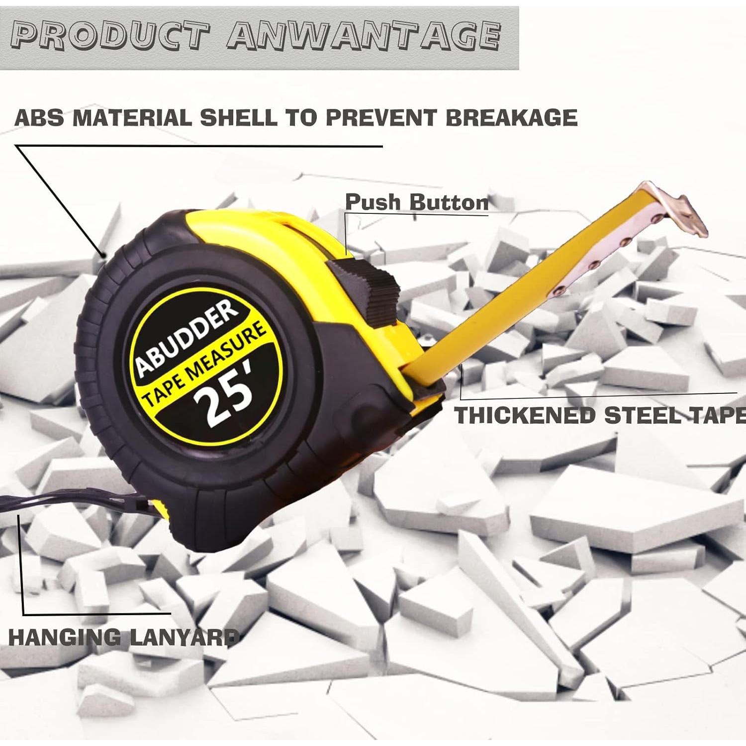 Paquete de 3 Cintas Métricas Retráctiles ABUDDER 3.05m 4.88m 7.62m
