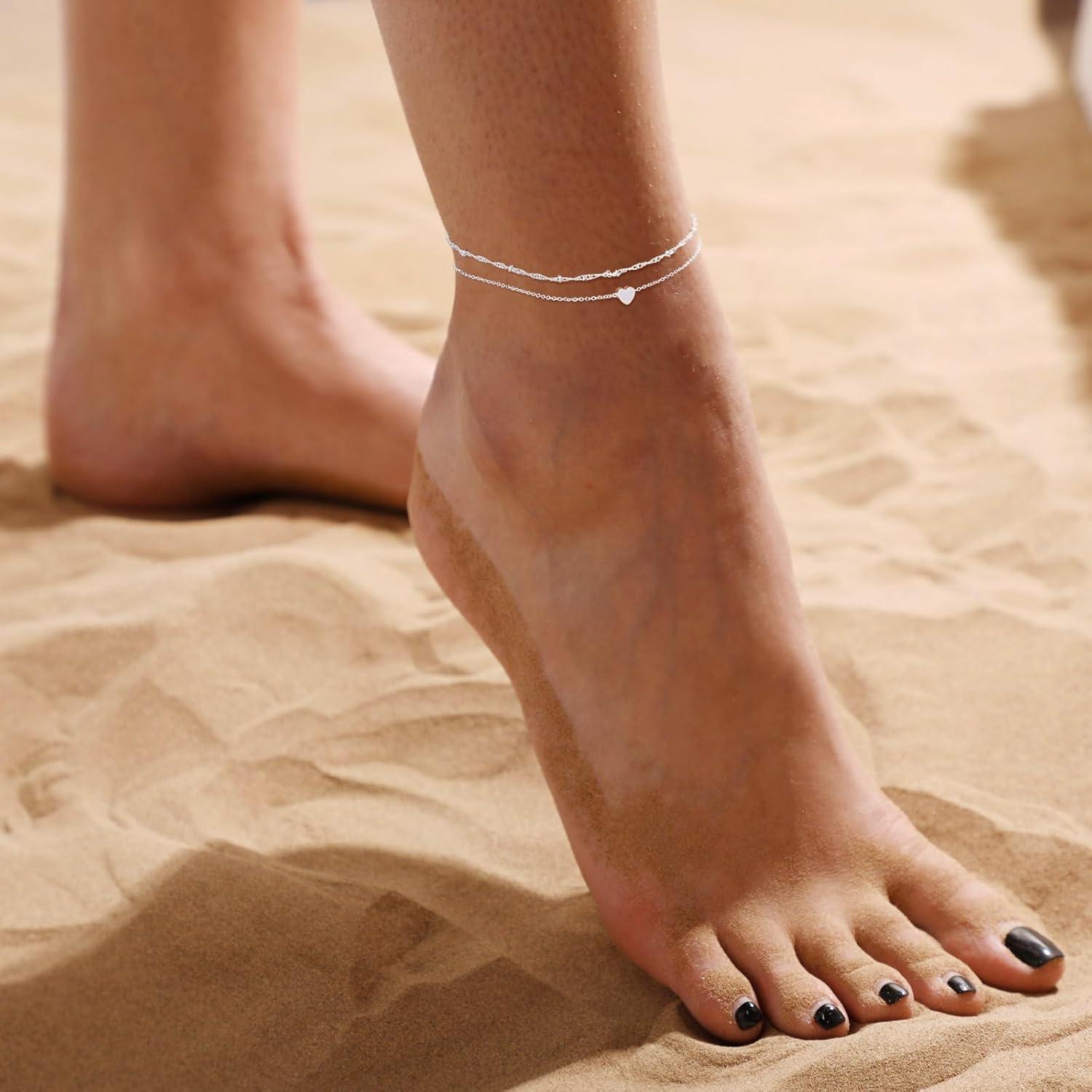 Pulseras de Tobillo Feskive 14K Oro Real 20cm Ajustables