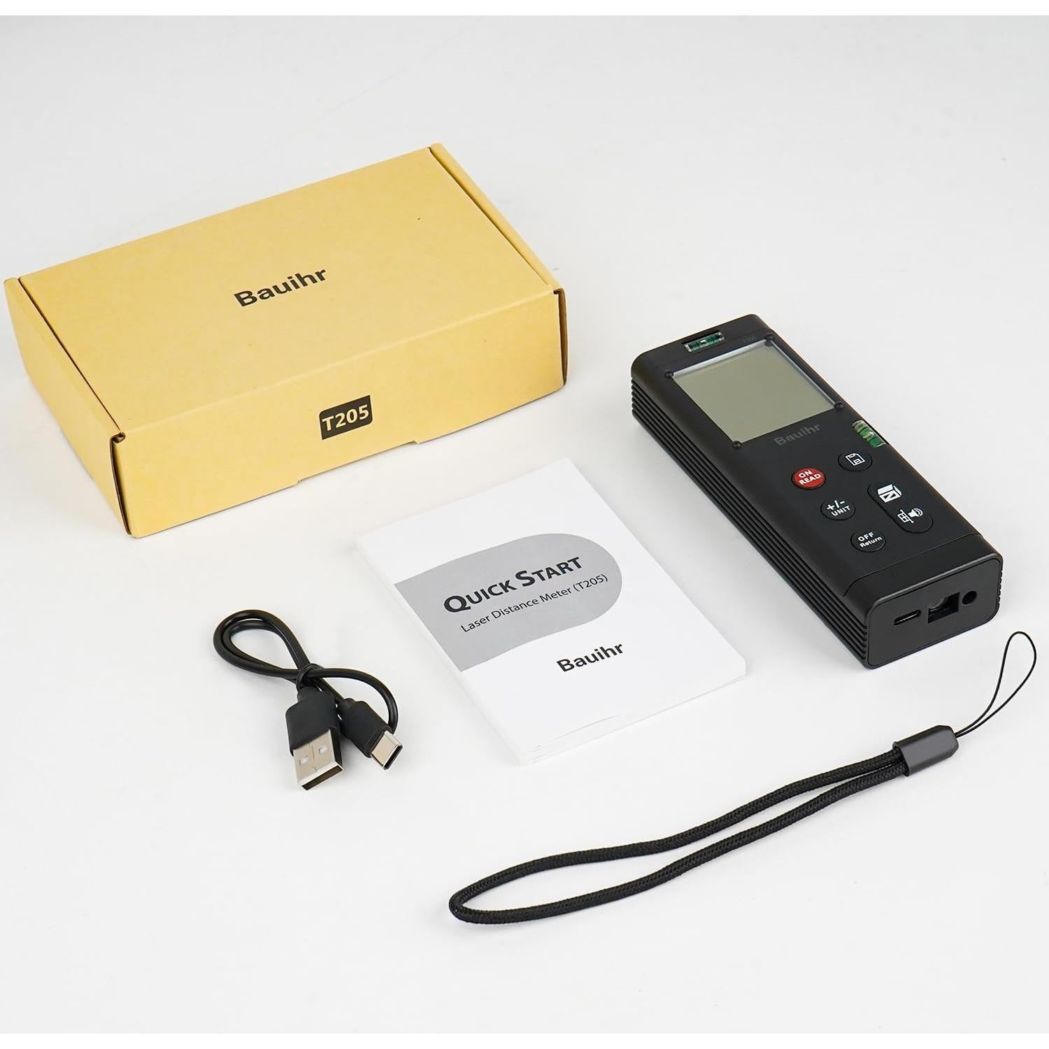 Medidor de Distancia Láser Doble Bauihr T205, 120m, Pantalla LCD