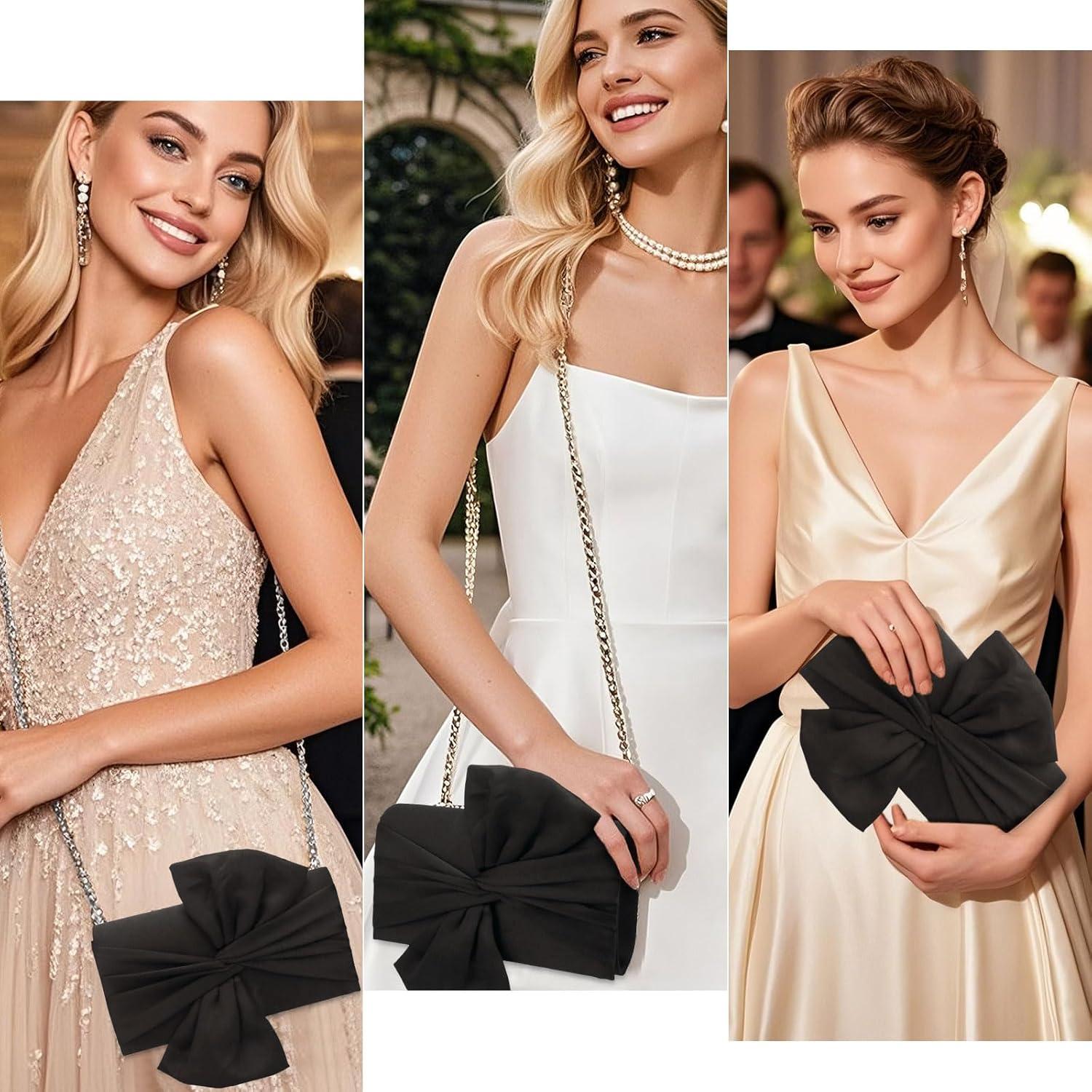 Bolso de Mano con Lazo YYW para Mujeres - Satén Vintage 24x5x12.5cm