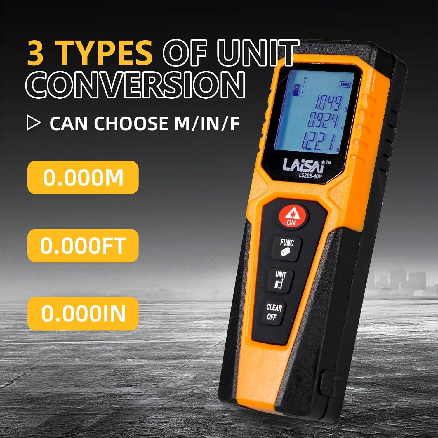 Medidor Láser LAISAI LS203-40P 39.62m Pantalla LCD Retroiluminada
