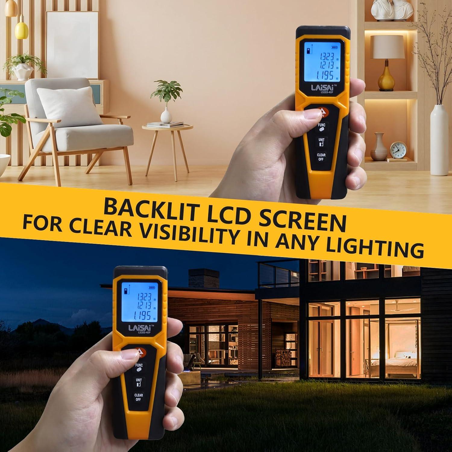 Medidor Láser LAISAI LS203-40P 39.62m Pantalla LCD Retroiluminada