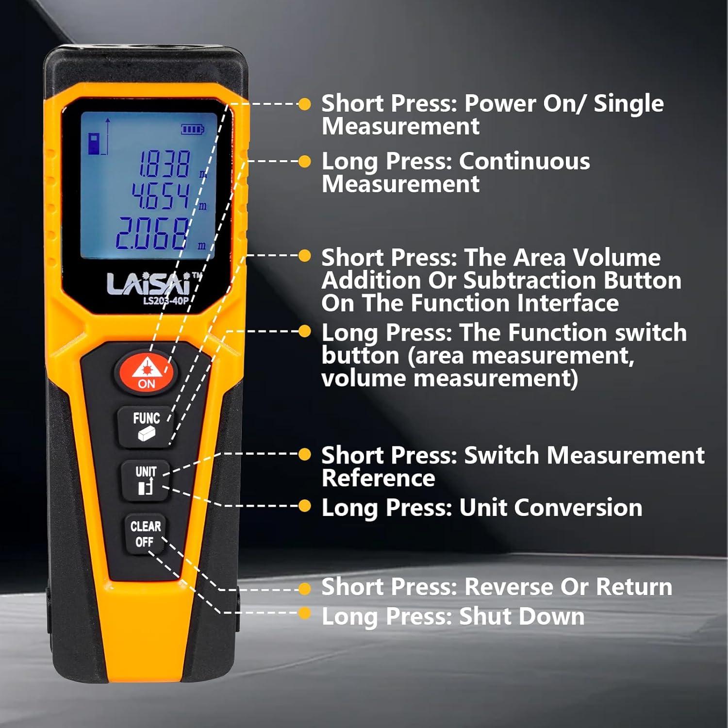 Medidor Láser LAISAI LS203-40P 39.62m Pantalla LCD Retroiluminada