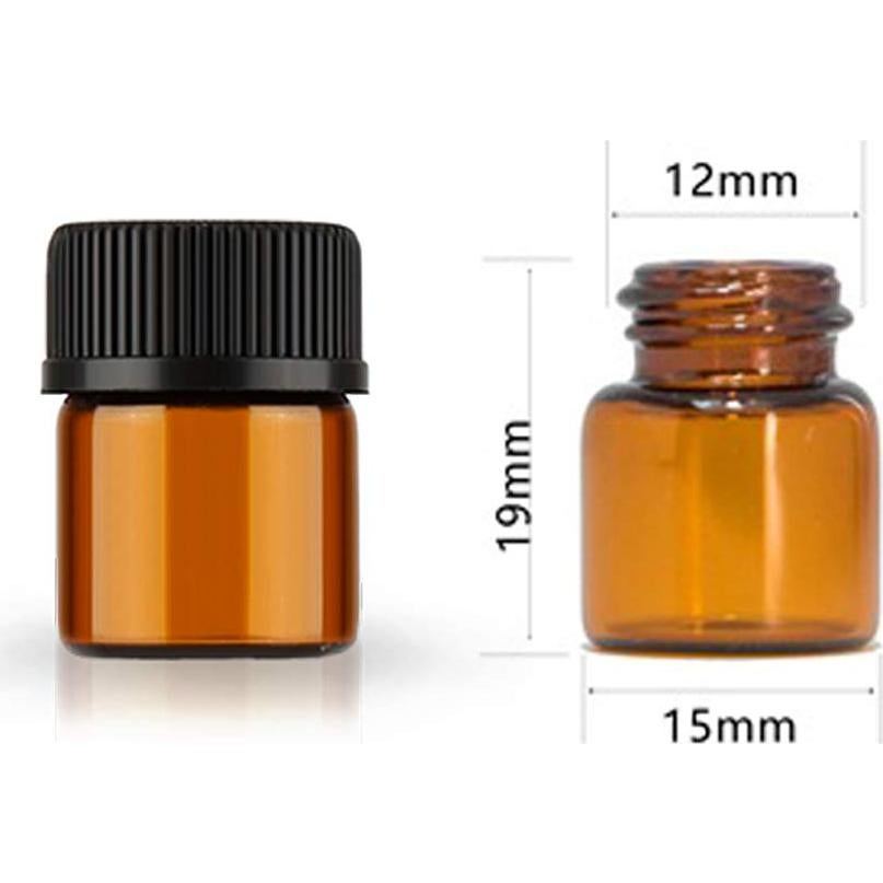 Set de 50 Botellas de Vidrio Ámbar 1ml con Tapa y Pipetas