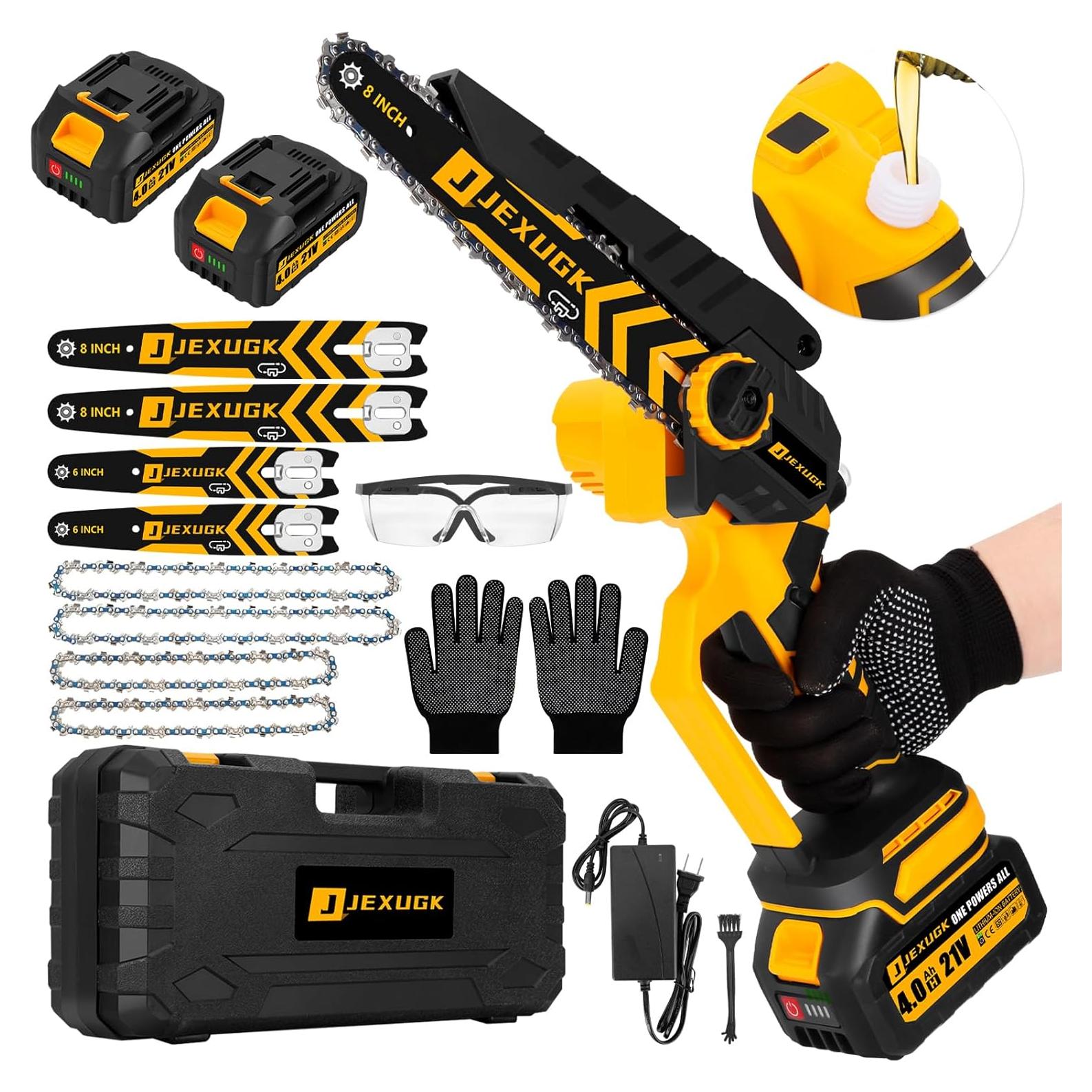 Motosierra Mini Inalámbrica JEXUGK 1000W 20.32cm 2 Baterías 4.0Ah