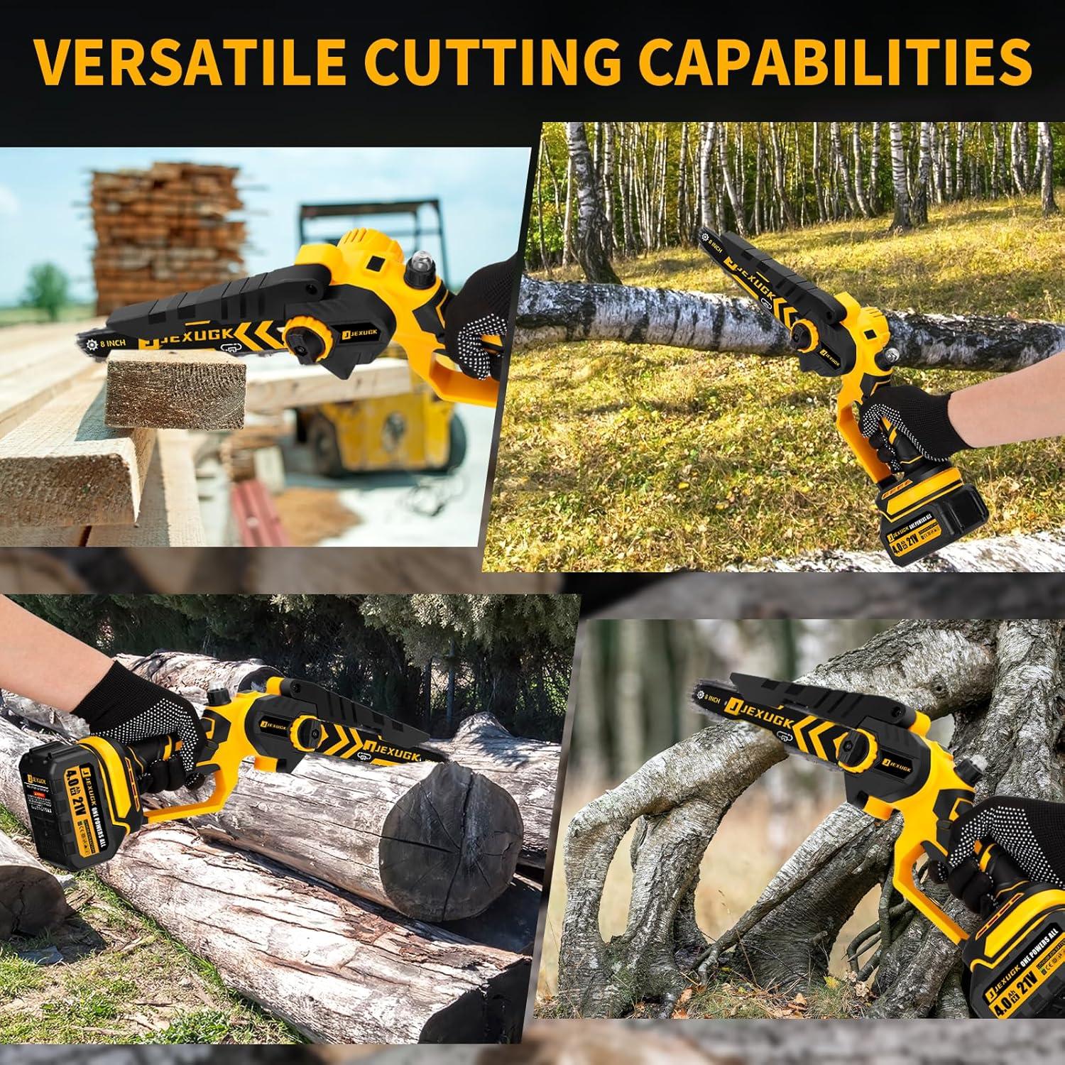 Motosierra Mini Inalámbrica JEXUGK 1000W 20.32cm 2 Baterías 4.0Ah