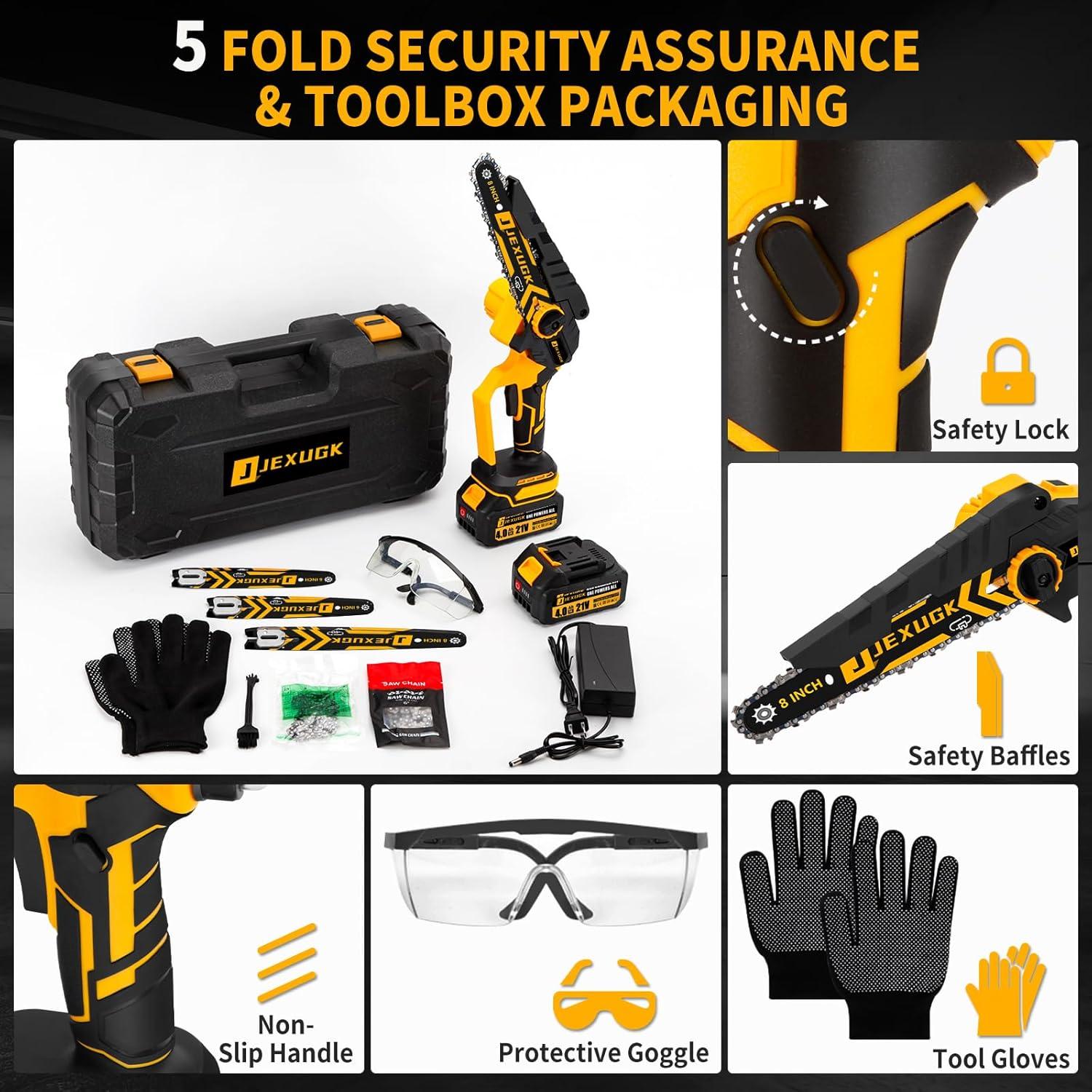 Motosierra Mini Inalámbrica JEXUGK 1000W 20.32cm 2 Baterías 4.0Ah