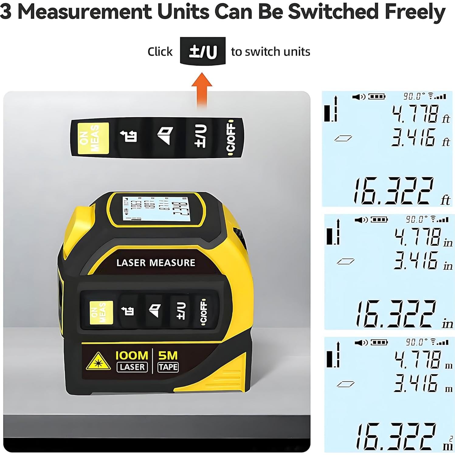 Cinta Métrica Láser 4-en-1 Genérico 100m Recargable