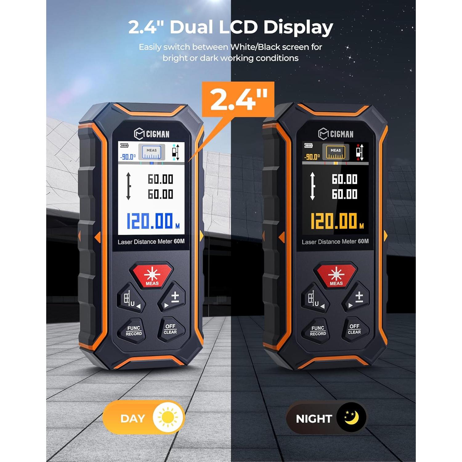 Medidor Láser Dual CIGMAN CD-60R 120m Pantalla LCD Color