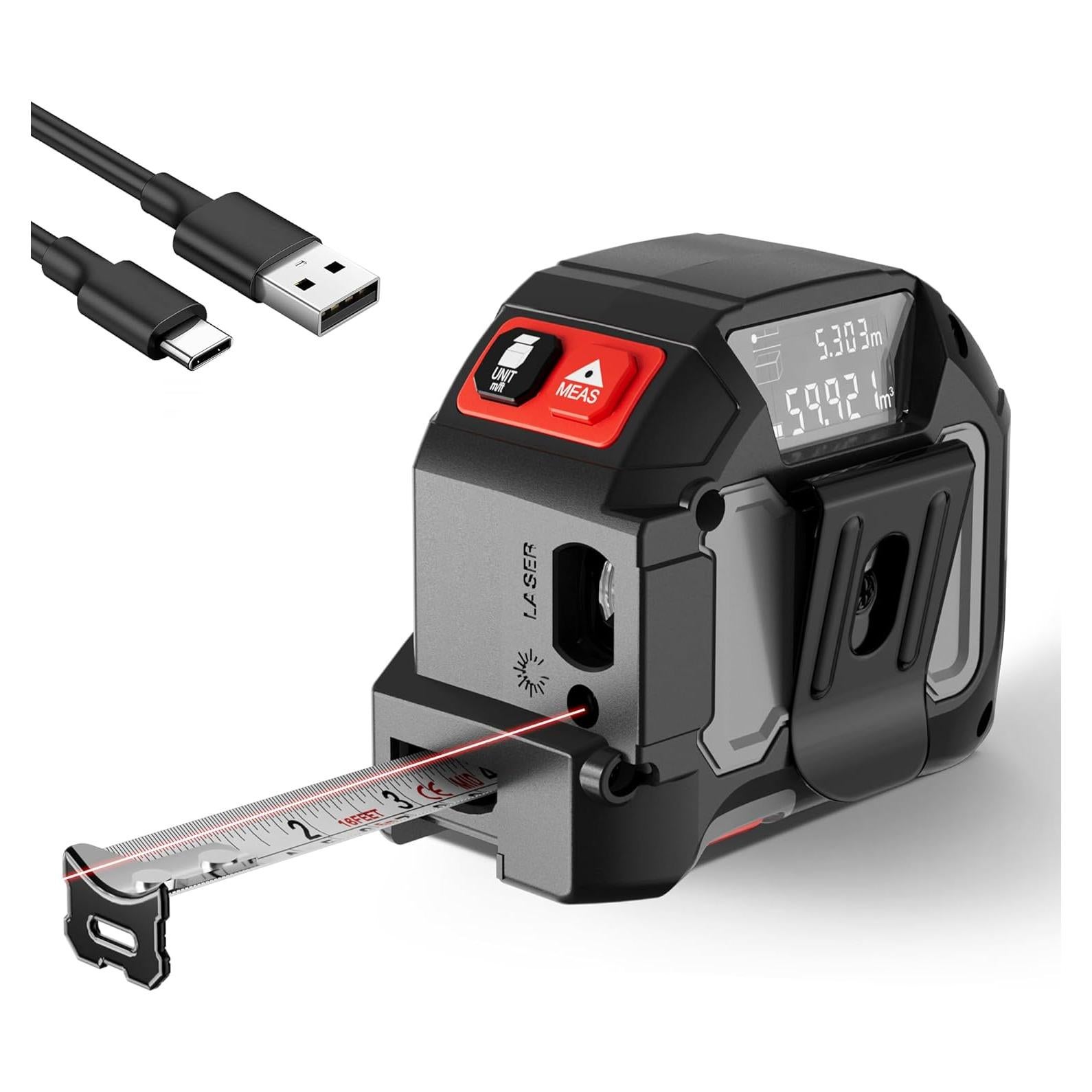 Cinta Métrica Láser 2 en 1 BTE 39.62m y 4.88m Recargable