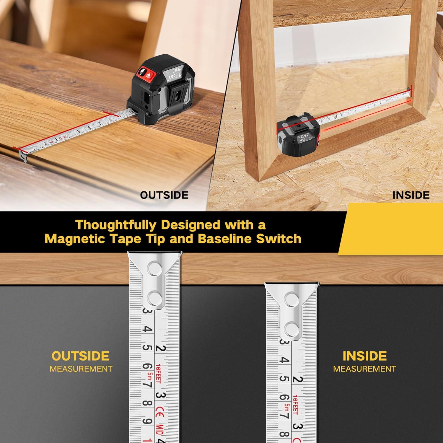 Cinta Métrica Láser 2 en 1 BTE 39.62m y 4.88m Recargable