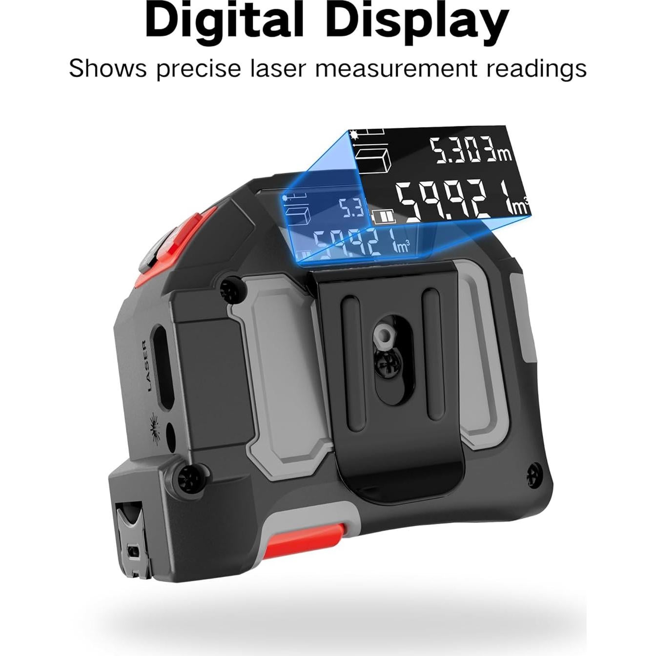 Cinta Métrica Láser 2 en 1 BTE 39.62m y 4.88m Recargable