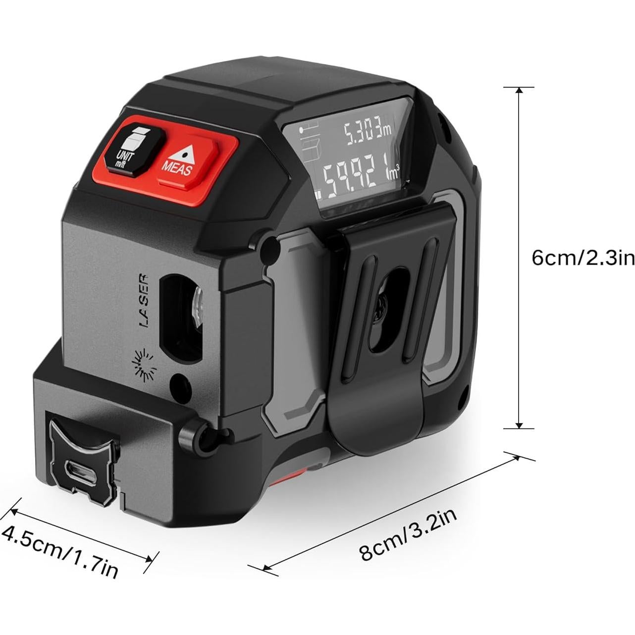 Cinta Métrica Láser 2 en 1 BTE 39.62m y 4.88m Recargable