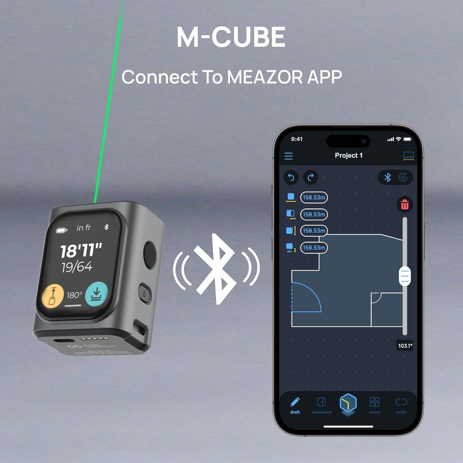Medidor Láser HOZO M-Cube 50m Verde Alta Precisión