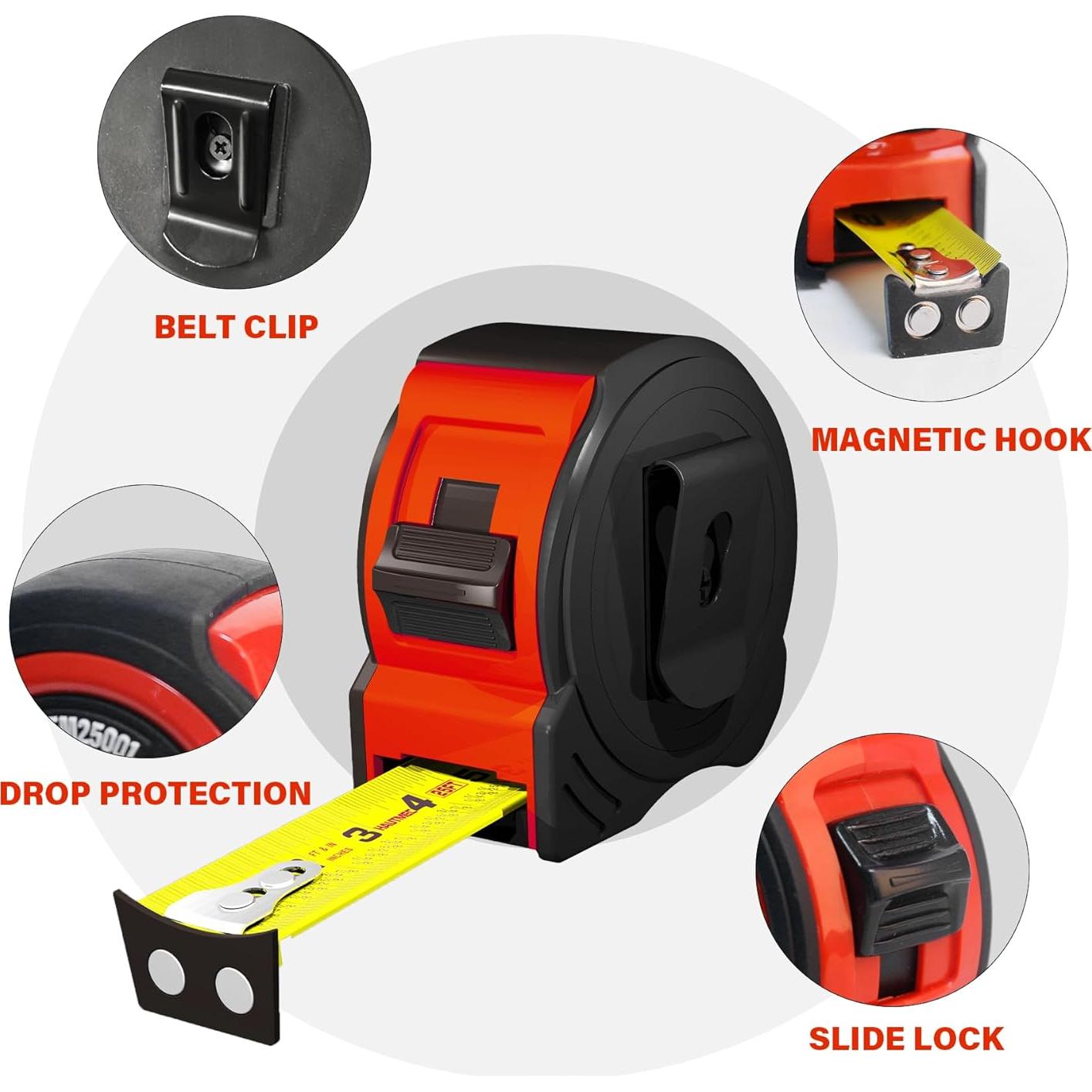 Cinta Métrica Profesional HAUTMEC 25FT con Gancho Magnético