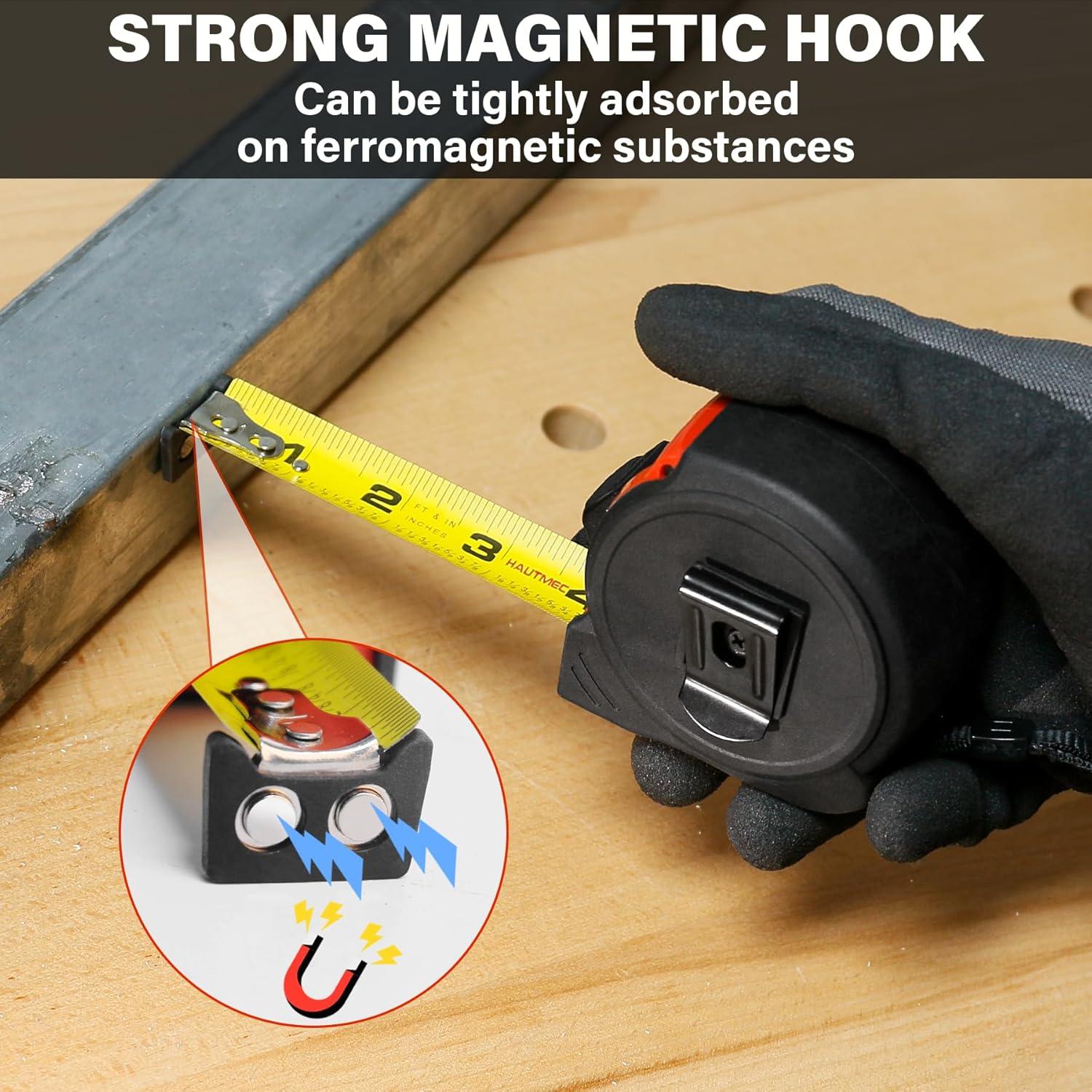 Cinta Métrica Profesional HAUTMEC 25FT con Gancho Magnético