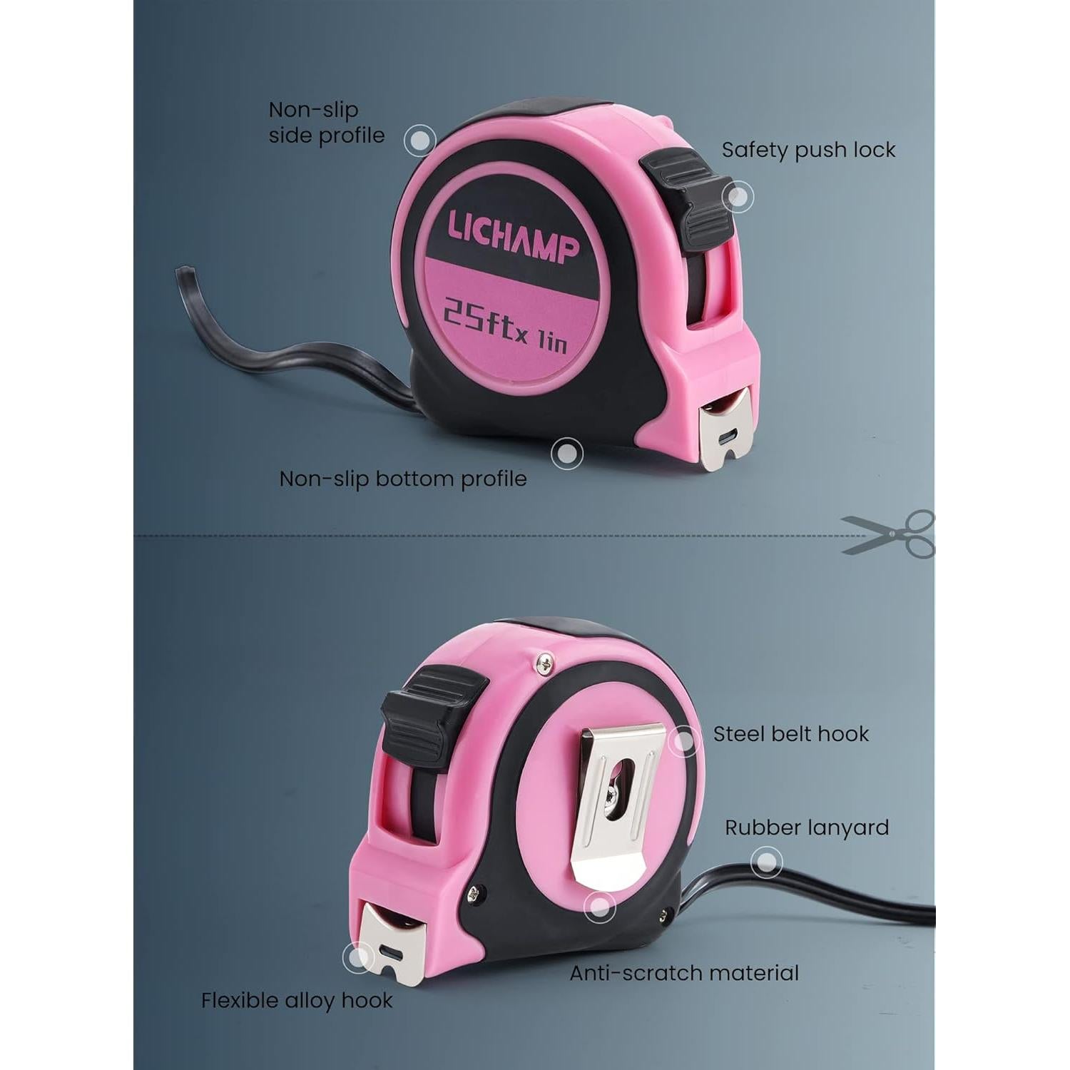 Cinta Métrica Lichamp 3 Piezas 7.5m Rosa con Fracciones