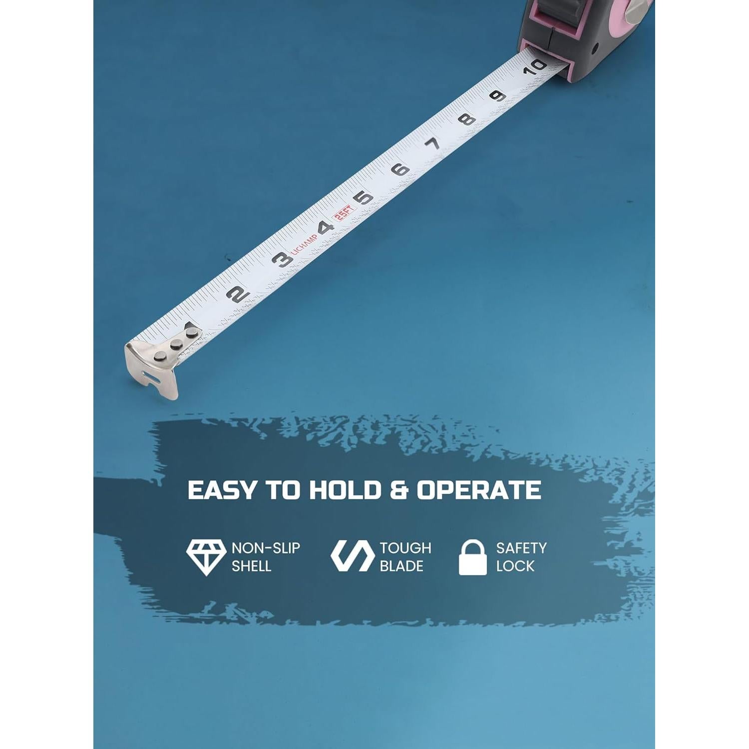 Cinta Métrica Lichamp 3 Piezas 7.5m Rosa con Fracciones