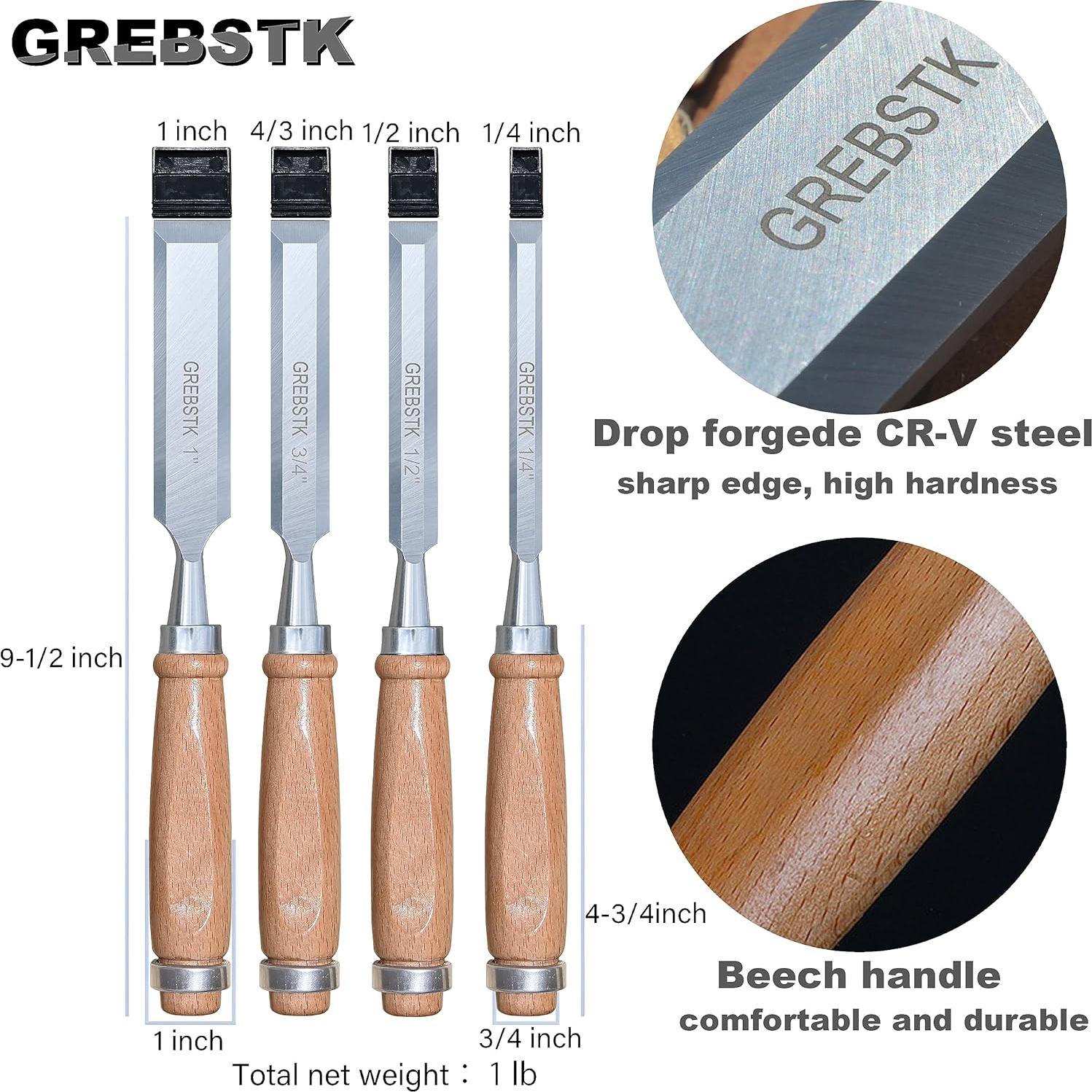 Juego de Cinceles de Madera GREBSTK 5 Piezas Acero Cr-V
