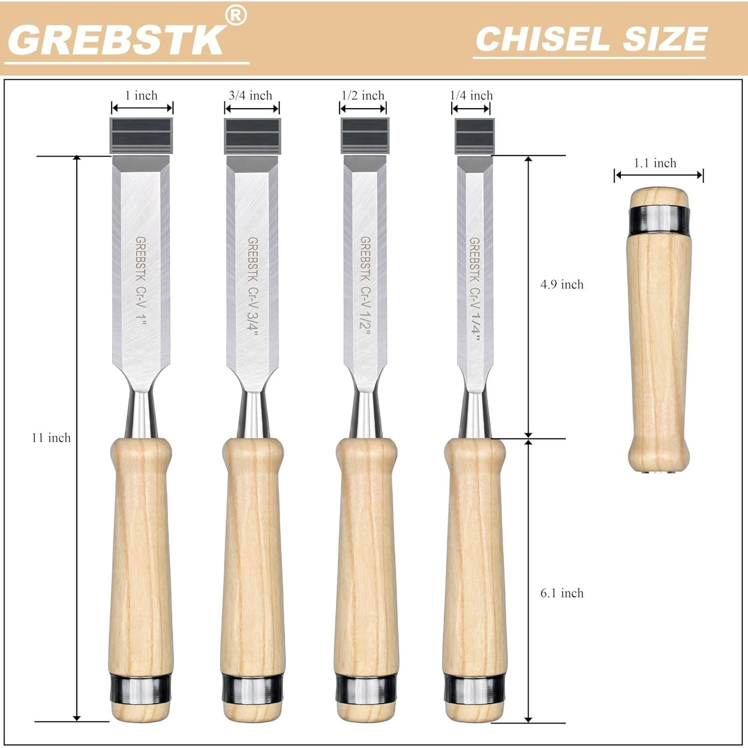 Juego de Cinceles de Madera GREBSTK 8 Piezas Acero Cr-V