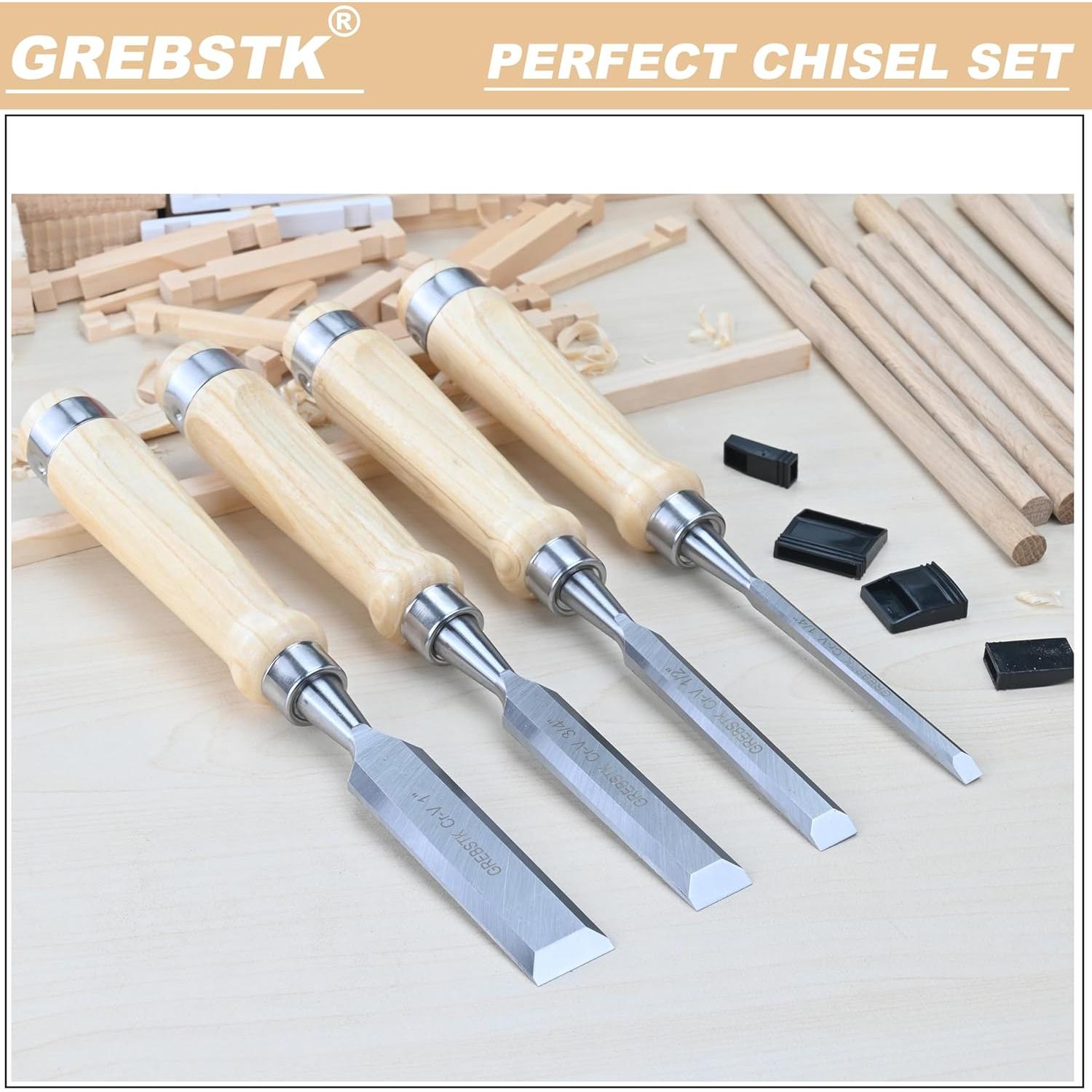 Juego de Cinceles de Madera GREBSTK 8 Piezas Acero Cr-V