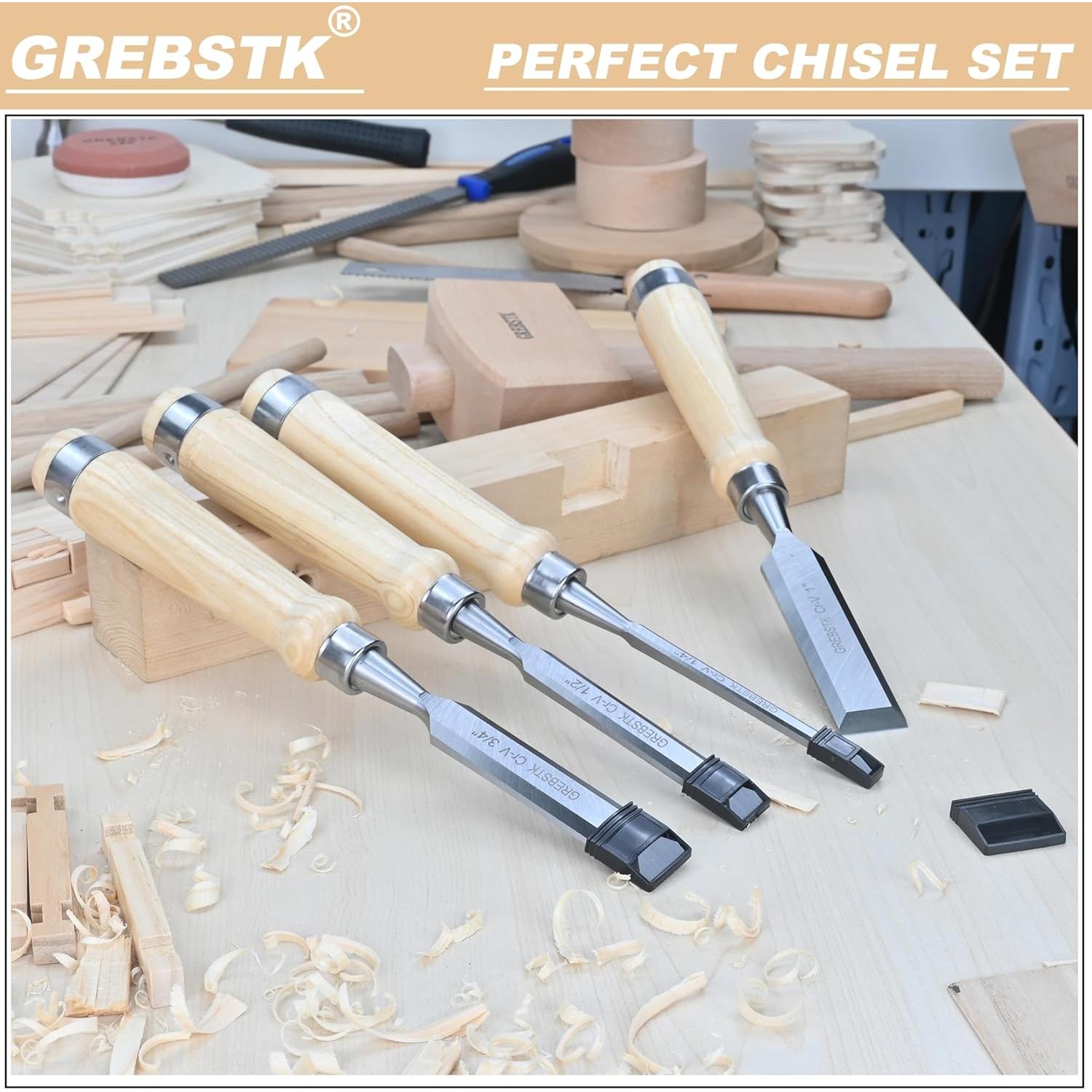 Juego de Cinceles de Madera GREBSTK 8 Piezas Acero Cr-V
