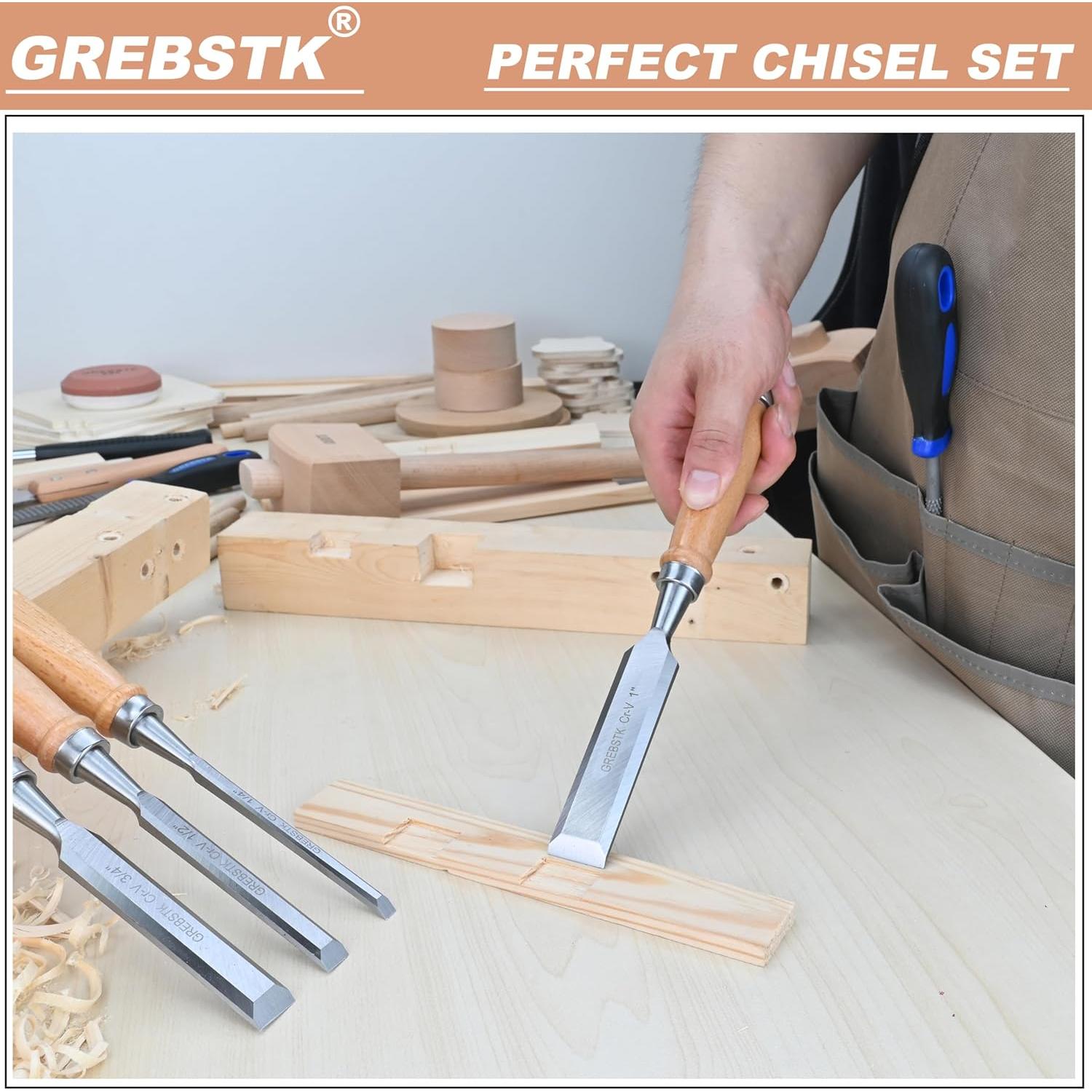 Juego de Cinceles de Madera GREBSTK 8 Piezas Acero Cr-V