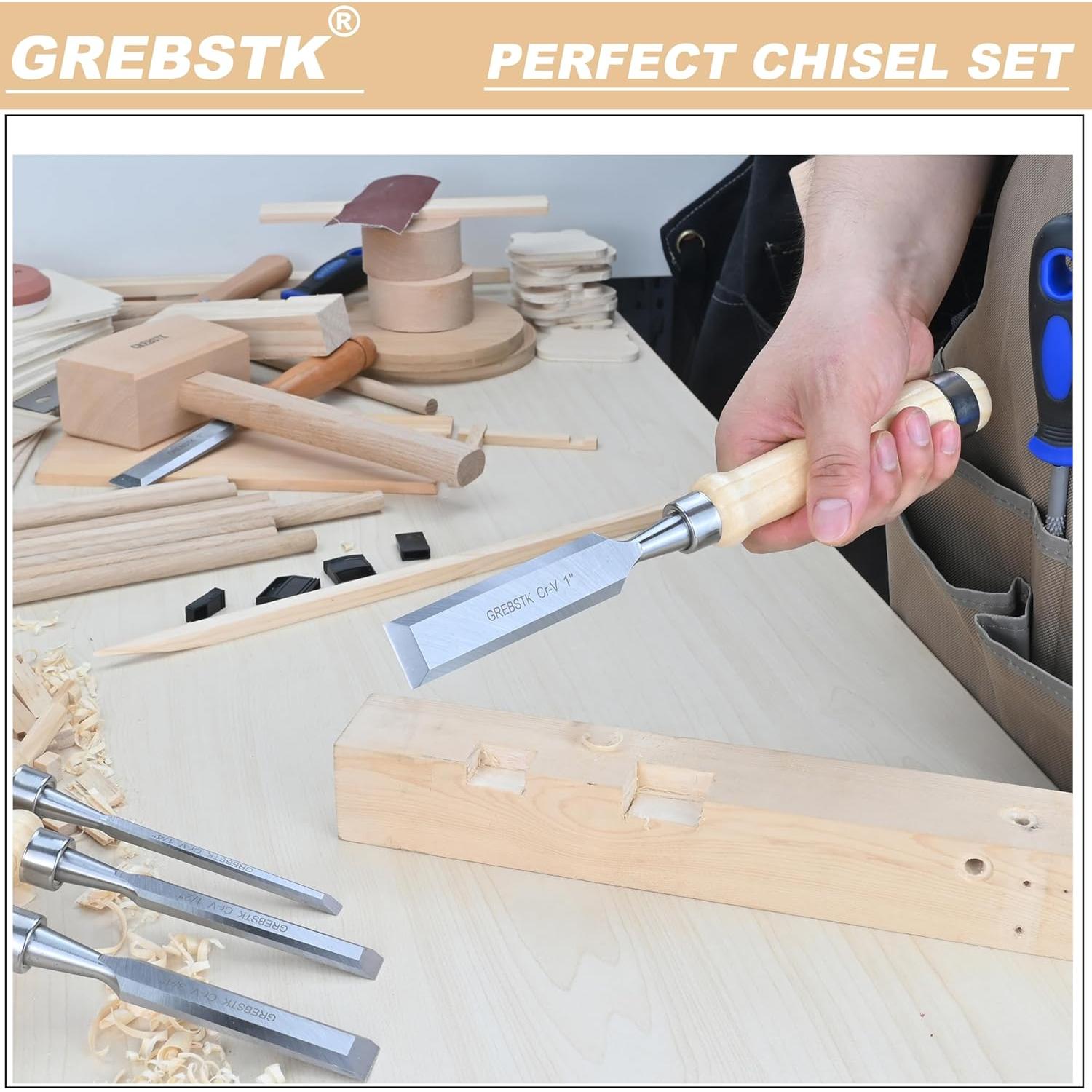 Juego de Cinceles de Madera GREBSTK 8 Piezas Acero Cr-V