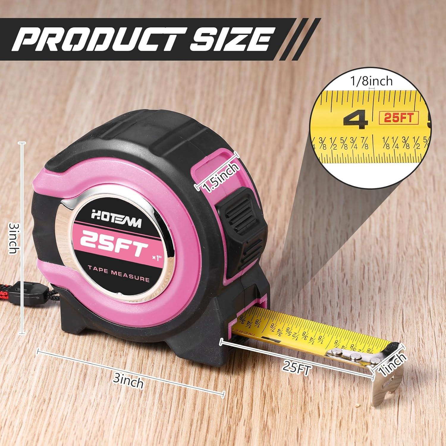 Cinta Métrica Retráctil Hoteam 2 Pcs Rosa 7.62 m Precisión