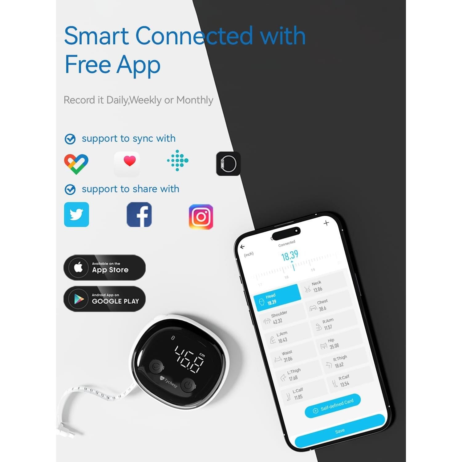 Cinta Métrica Corporal Inteligente Tychesy con Bluetooth y APP
