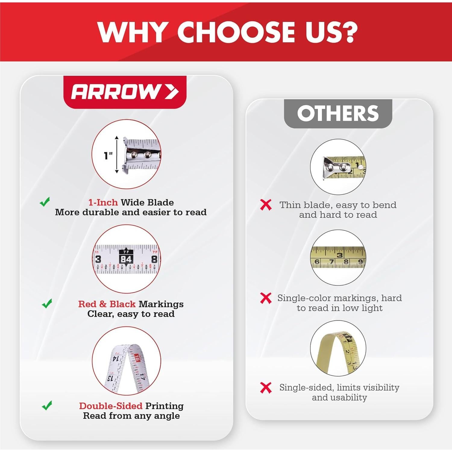 Cinta Métrica Auto-Bloqueo Arrow 7.62m Doble Cara con Clip