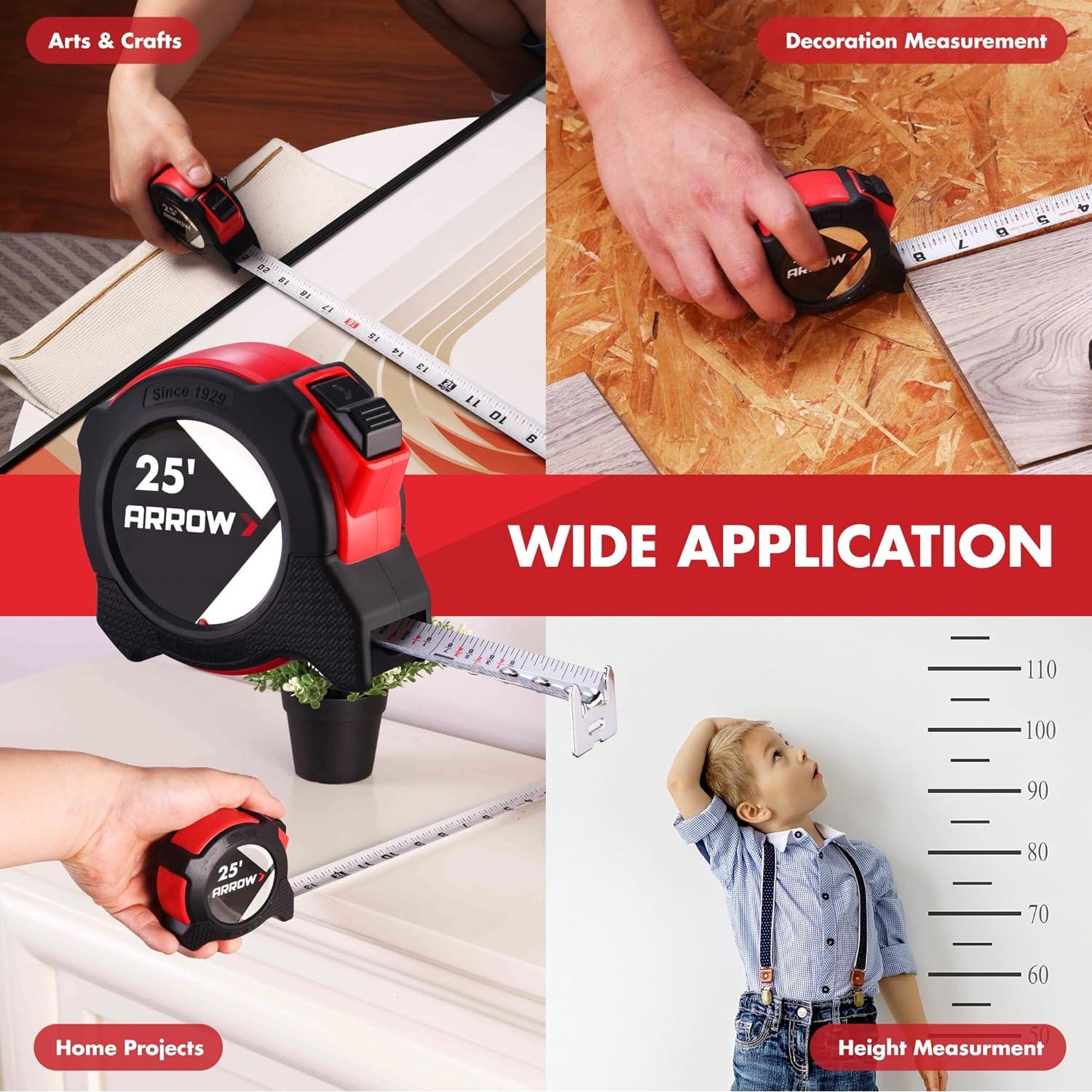 Cinta Métrica Auto-Bloqueo Arrow 7.62m Doble Cara con Clip