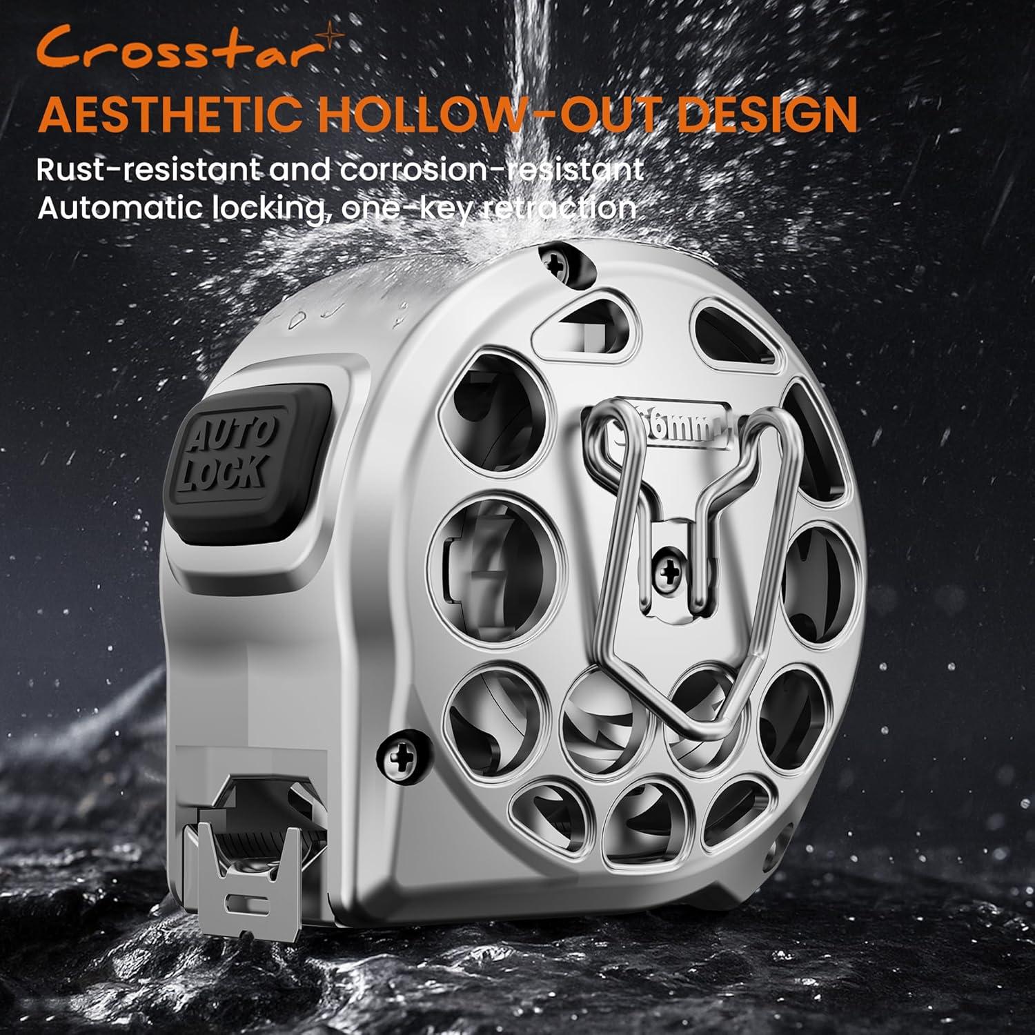 Cinta Métrica Autocierre 7.62m Crosstar Doble Cara Acero Inoxidable