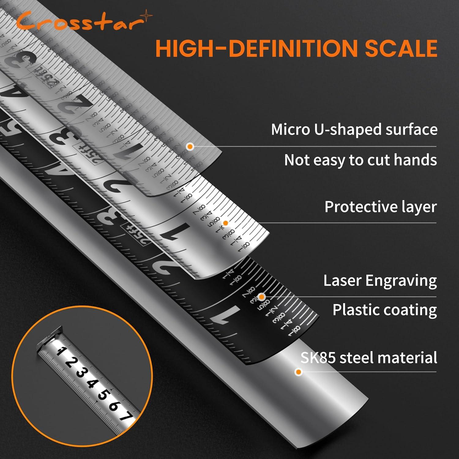 Cinta Métrica Autocierre 7.62m Crosstar Doble Cara Acero Inoxidable